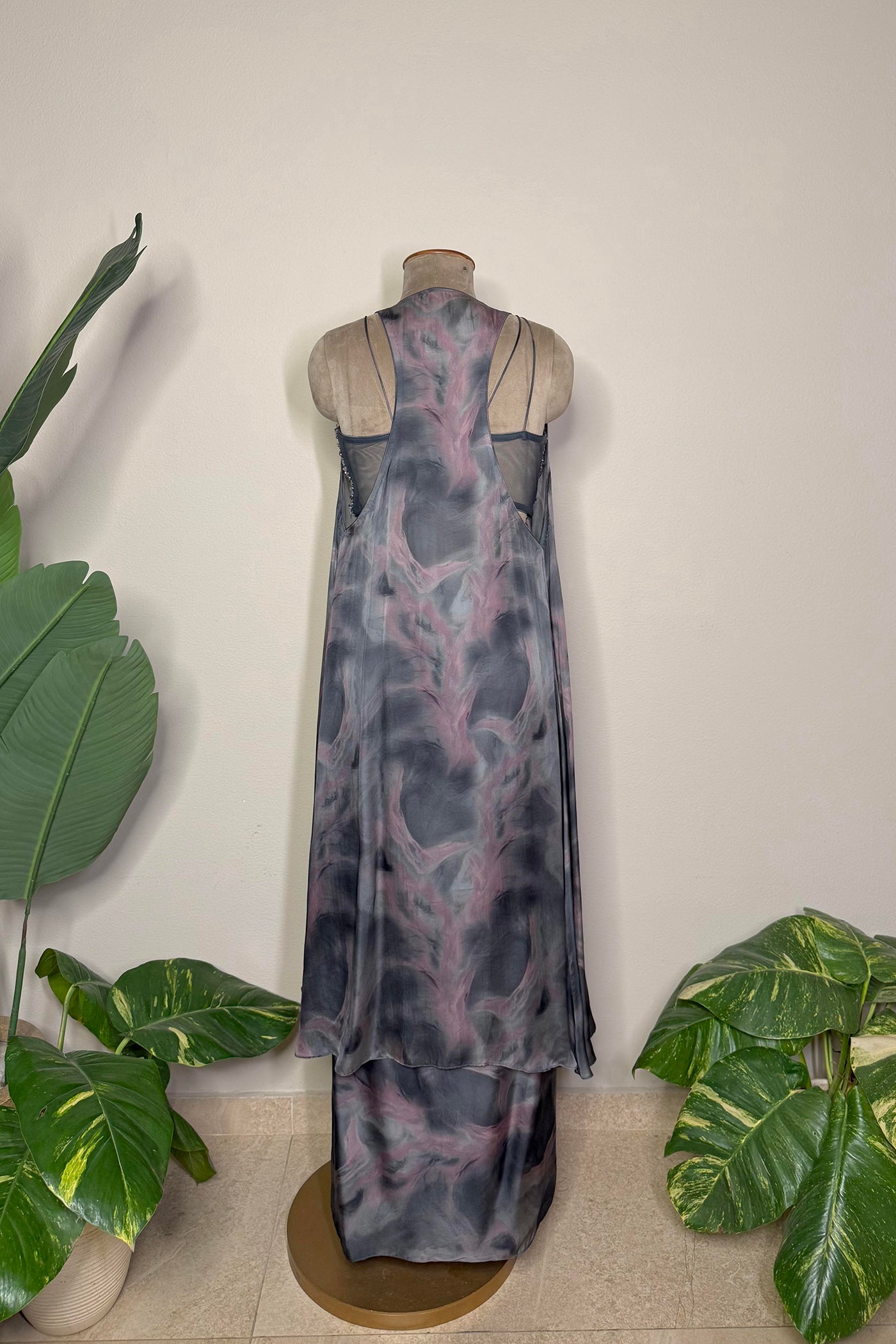 Sitara Drape Skirt with Handwork Blouse and Halter Cape Set