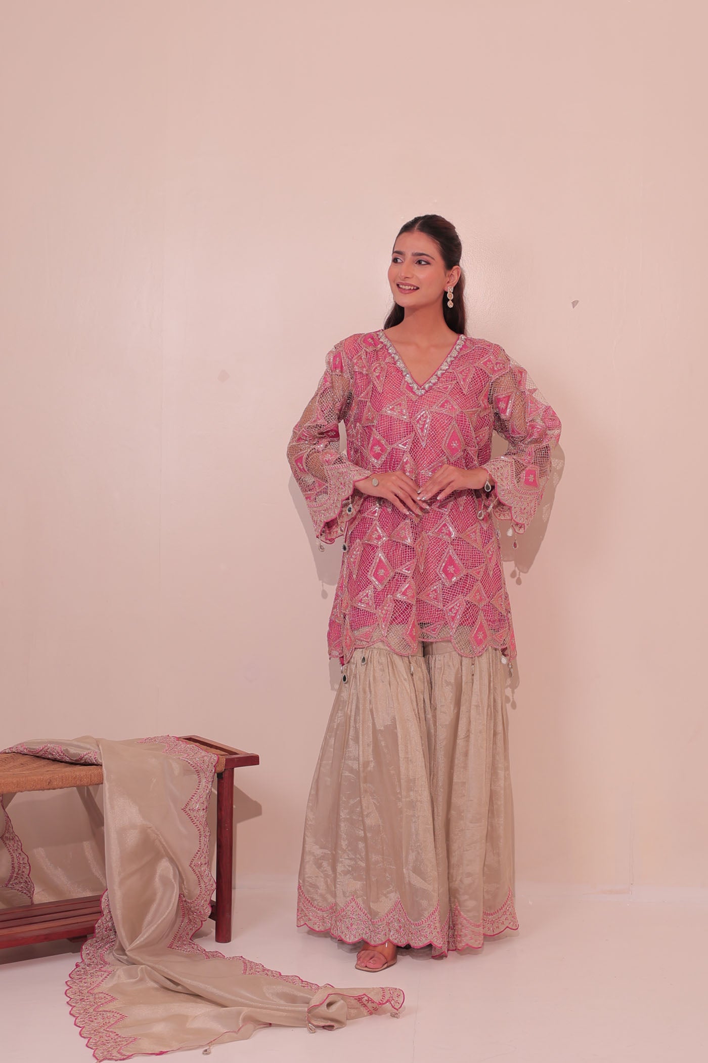 Iris Pink Sharara Suit Set With Dupatta