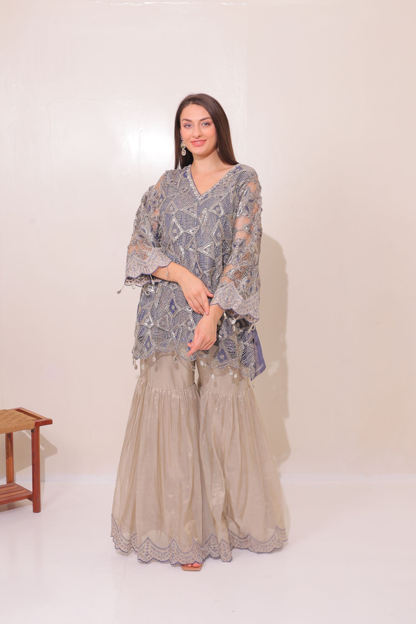 Iris Blue Sharara Suit Set With Dupatta