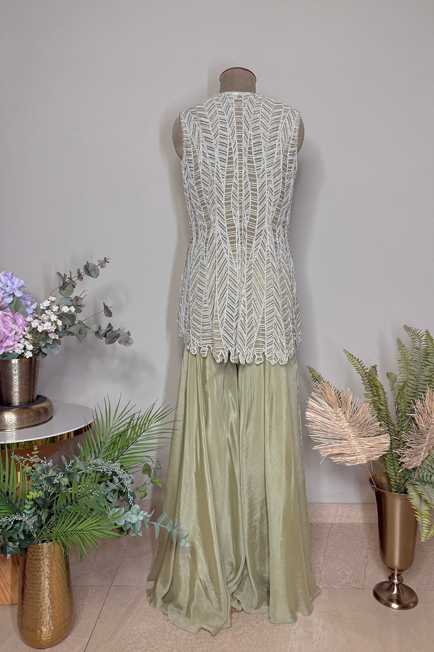 Anvitha Net Short Front-Open Jacket with Chinnon Blouse and Culottes