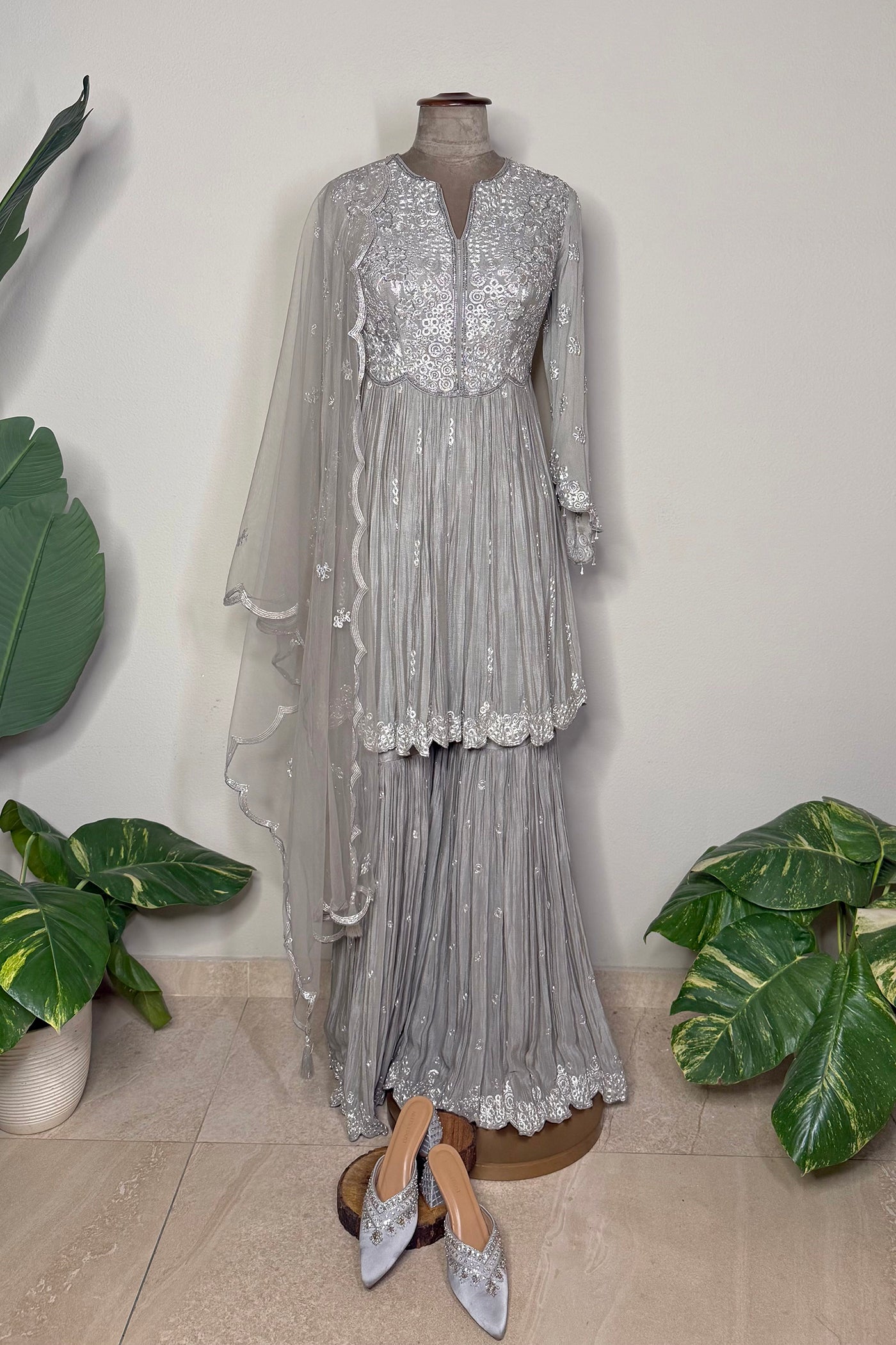 Mrunal Chinnon Gathered Short Kurta with Garara and Net Dupatta