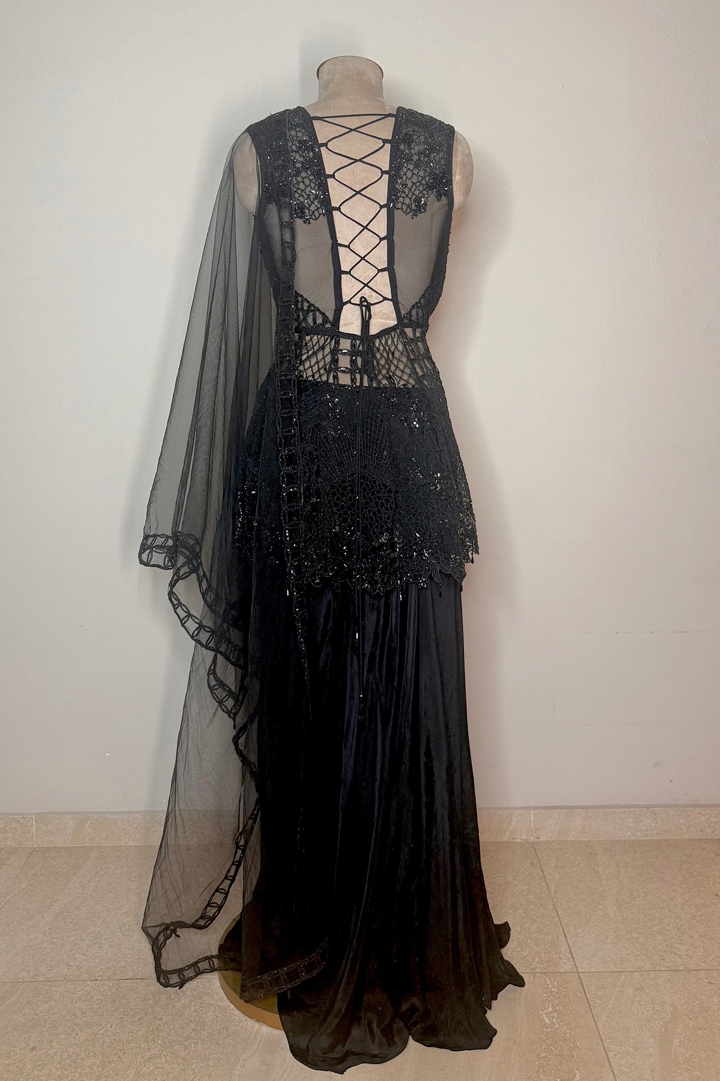 Meherza Net Peplum with Chinnon Flared Palazzo and Net Dupatta