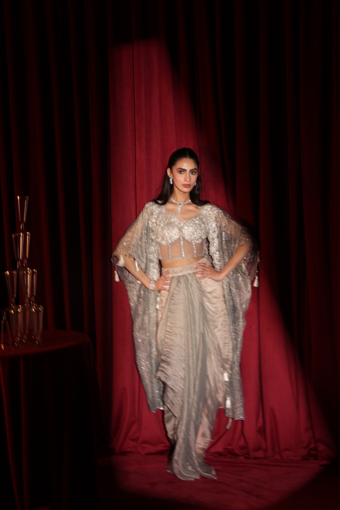 Liora Drape Skirt with Corset Blouse & Cape