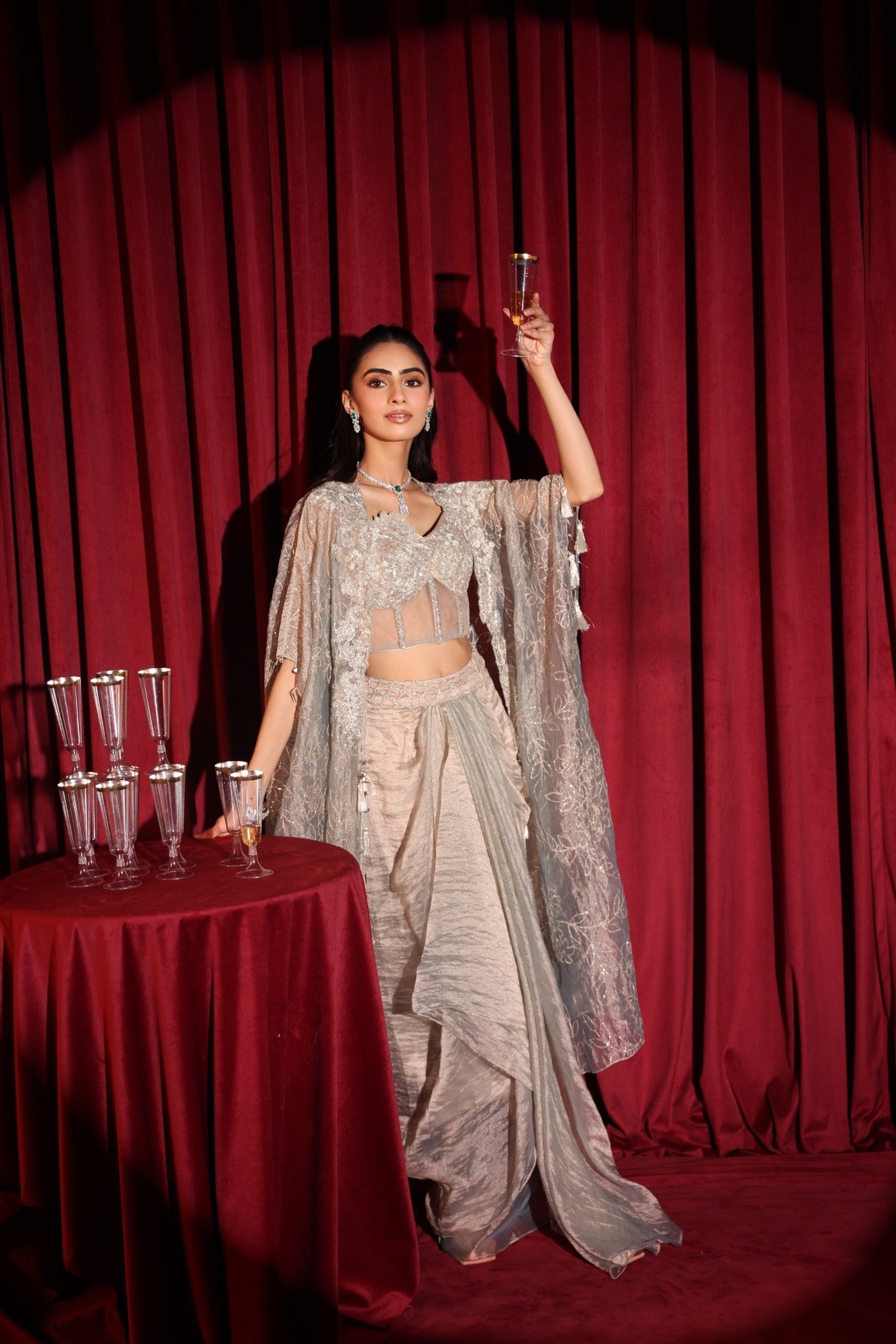 Liora Drape Skirt with Corset Blouse & Cape