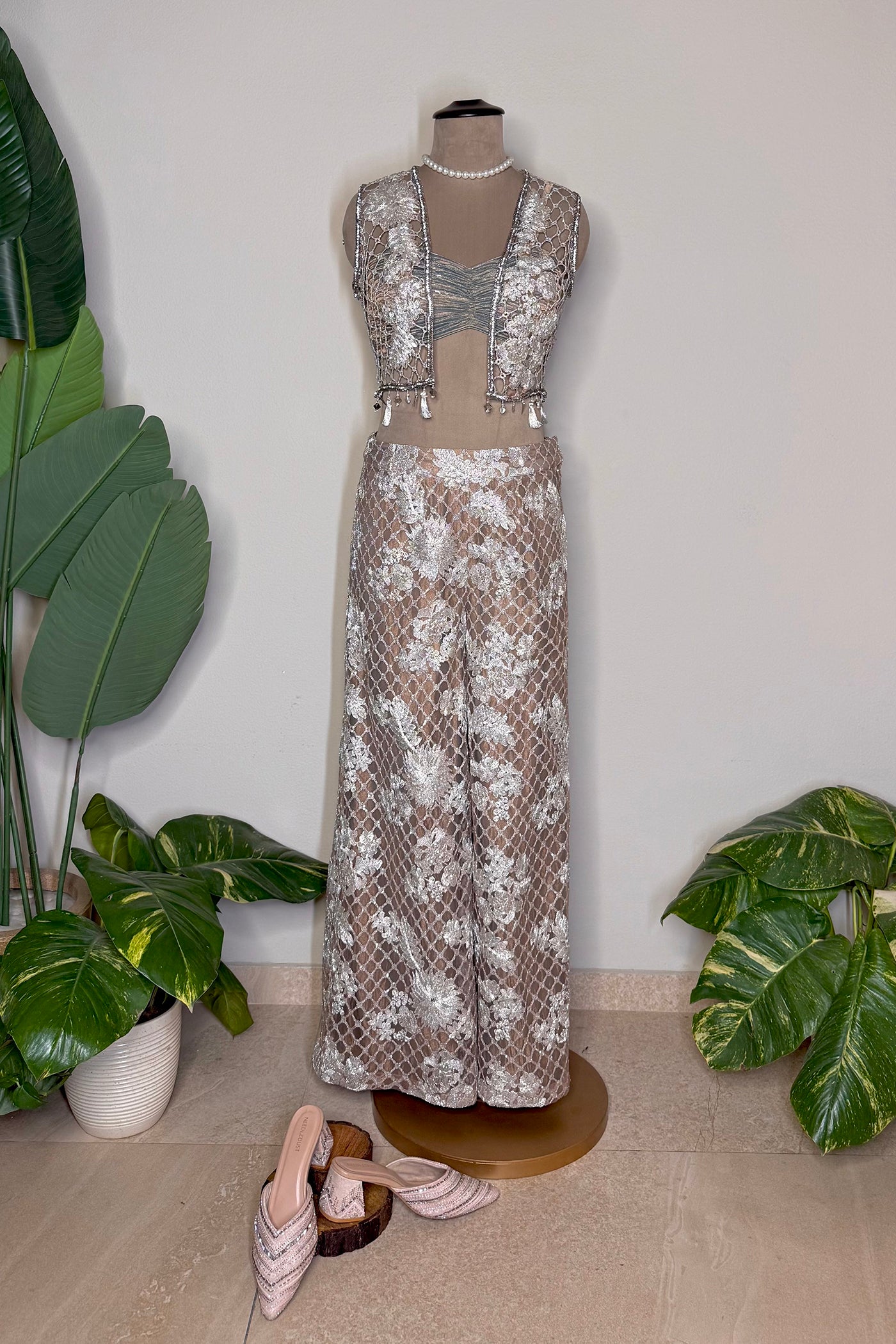 Eshani Short Cutwork Jacket with Blouse and Pants