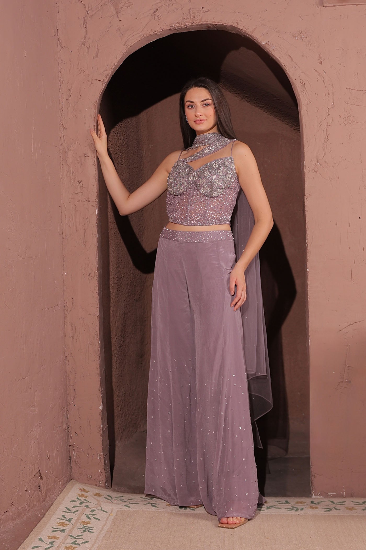 Elante Lavander Corset and Palazzo Set