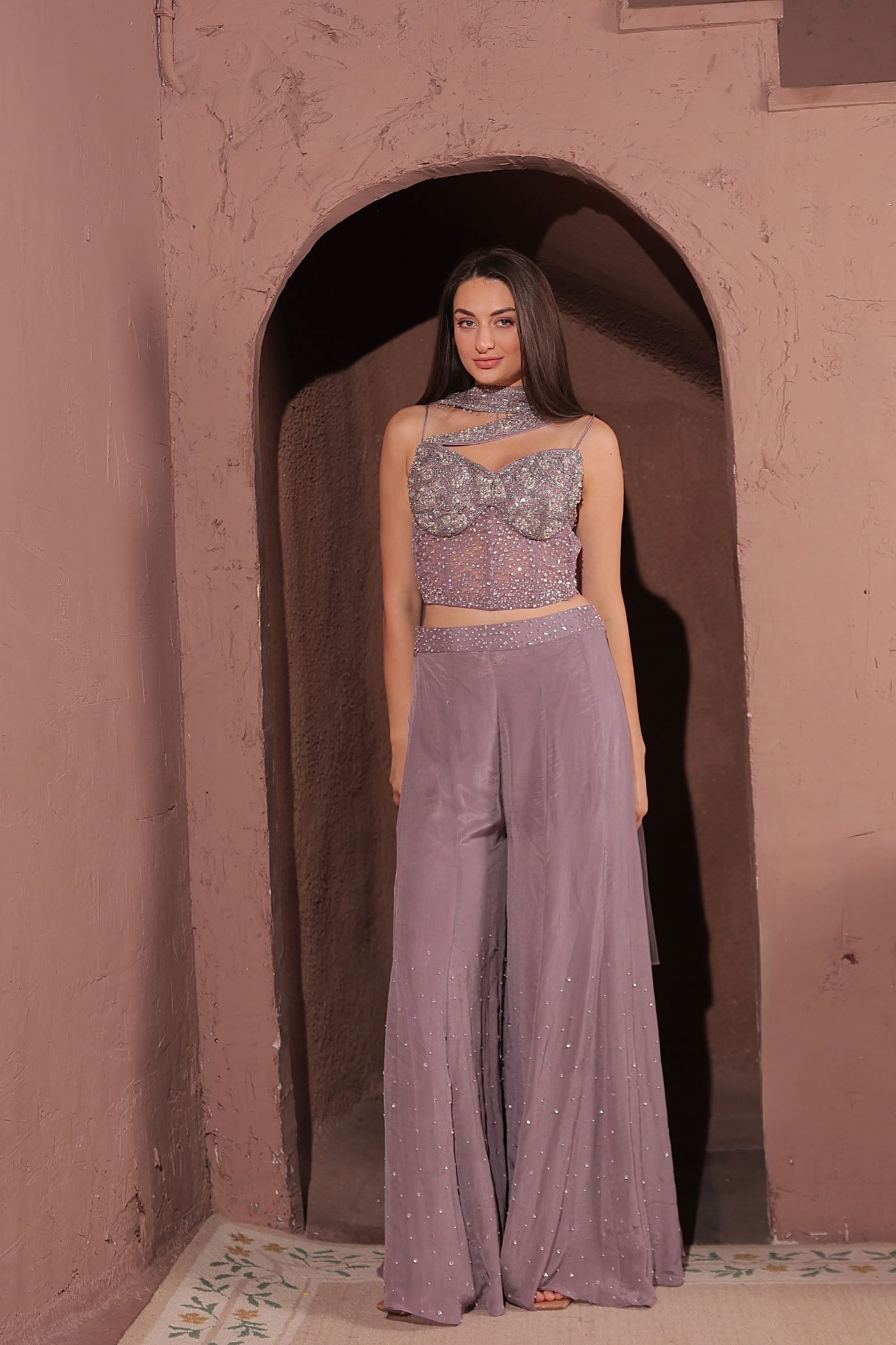 Elante Lavander Corset and Palazzo Set