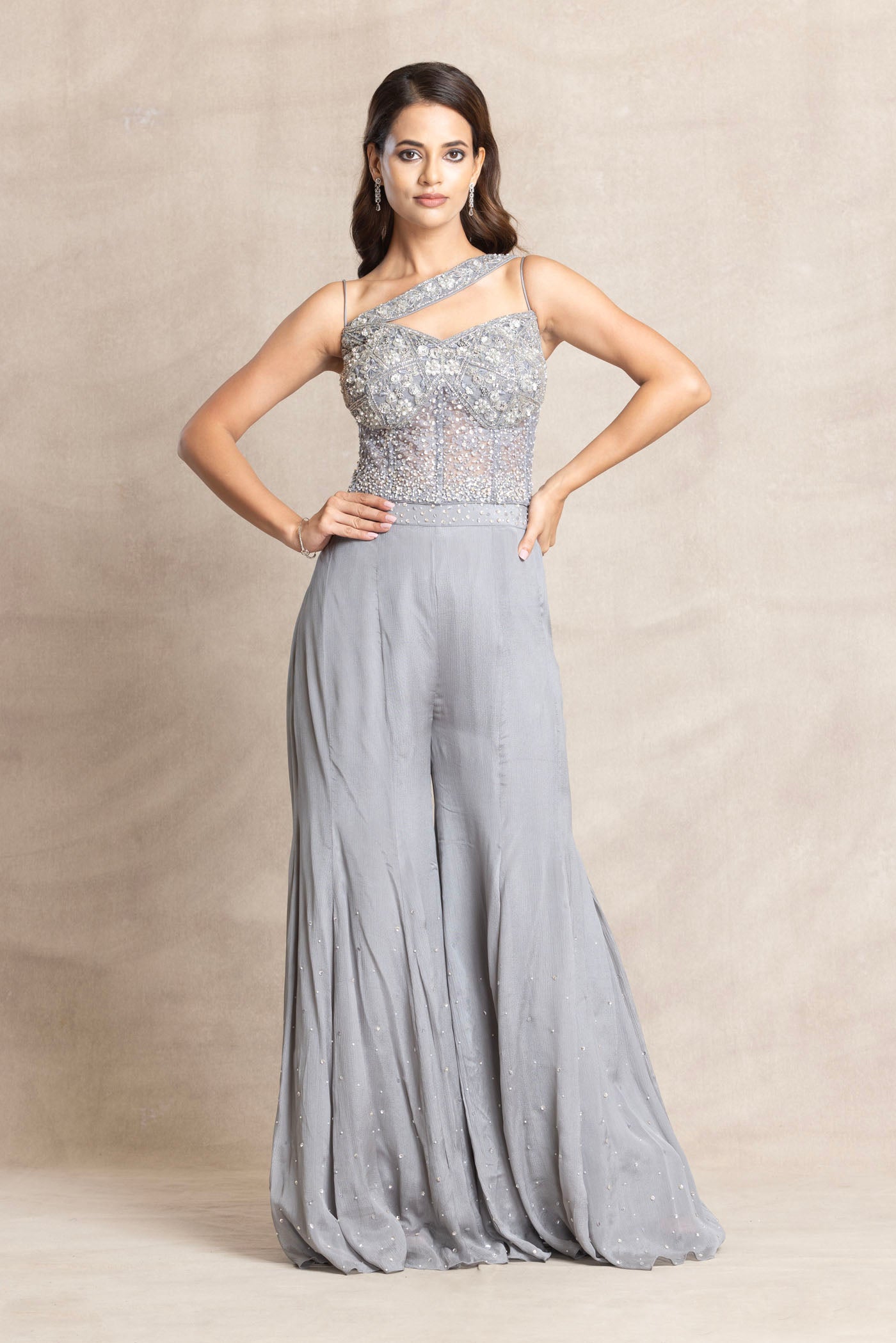 Elante Grey Corset and Palazzo Set