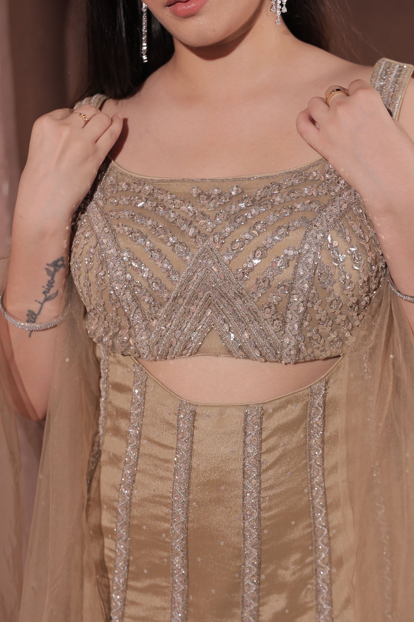 Shadow peplum top with bustier and flared pants