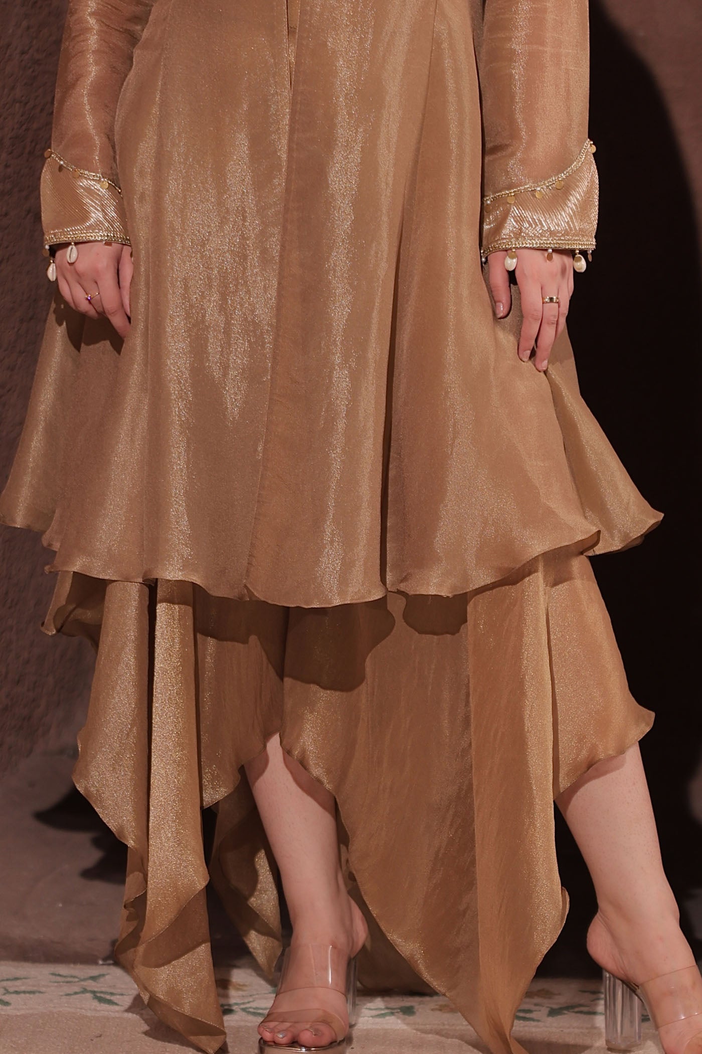 Azra Asymmetrical Palazzo with Short Blouse and Cape