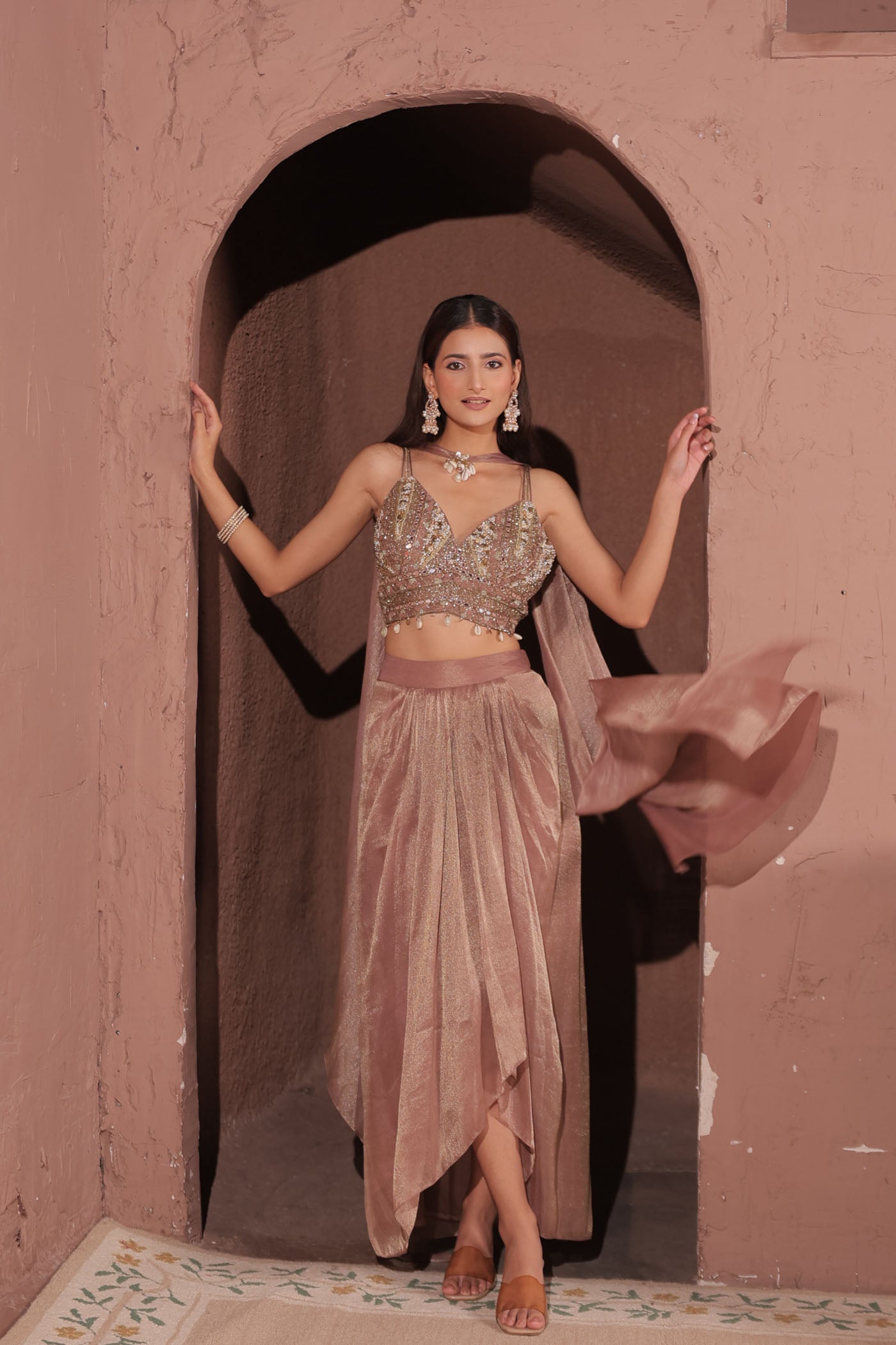 Anouk Drape Dhoti with Blouse and neck band dupatta