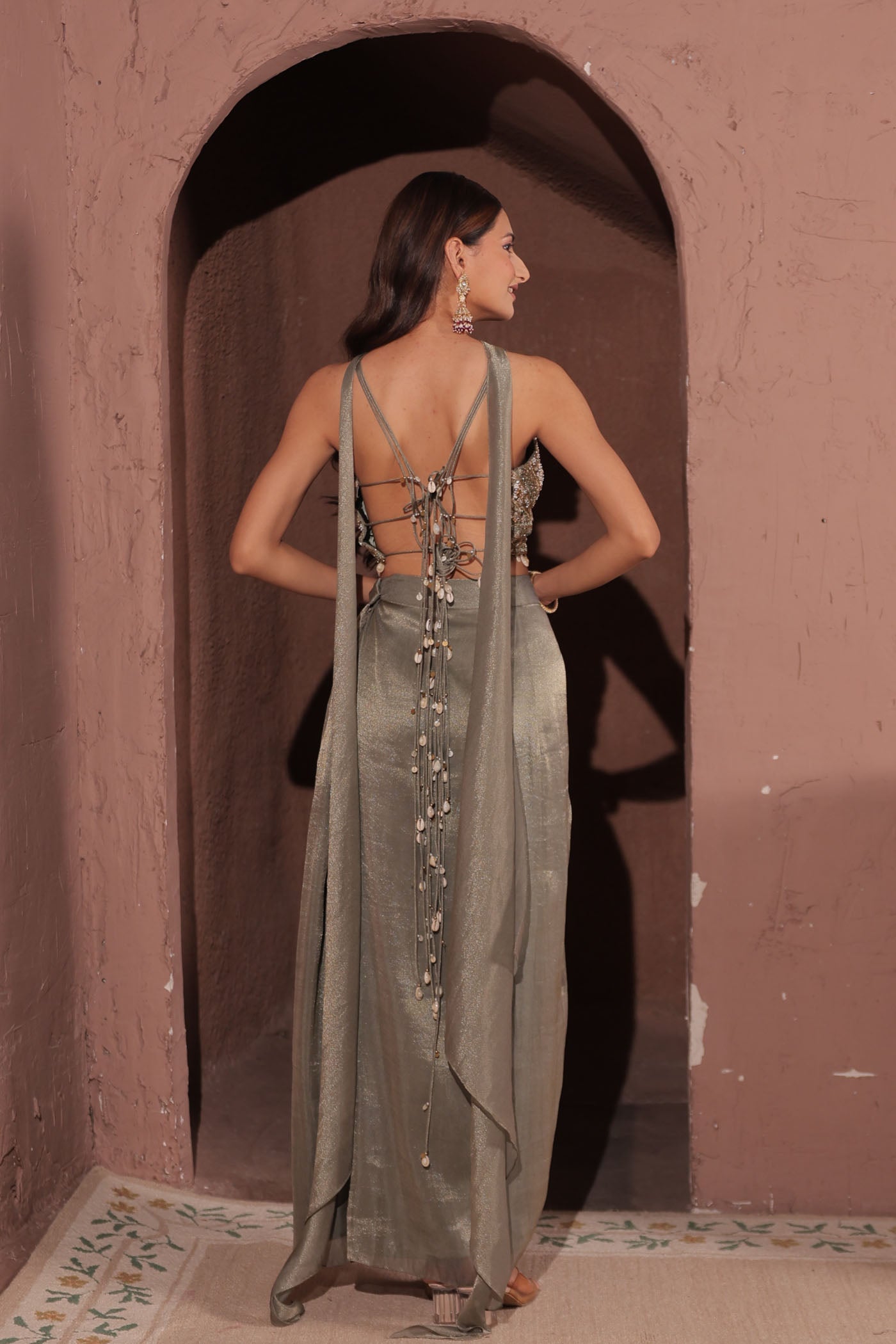 Anouk Drape Dhoti with Blouse and neck band dupatta