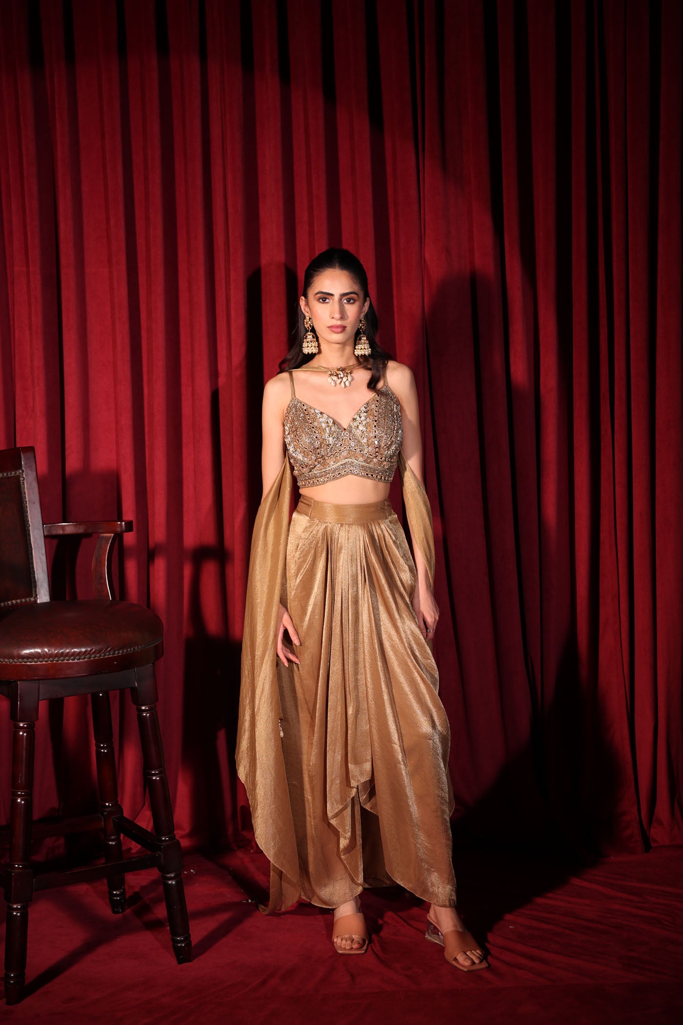 Anouk Drape Dhoti with Blouse and neck band dupatta