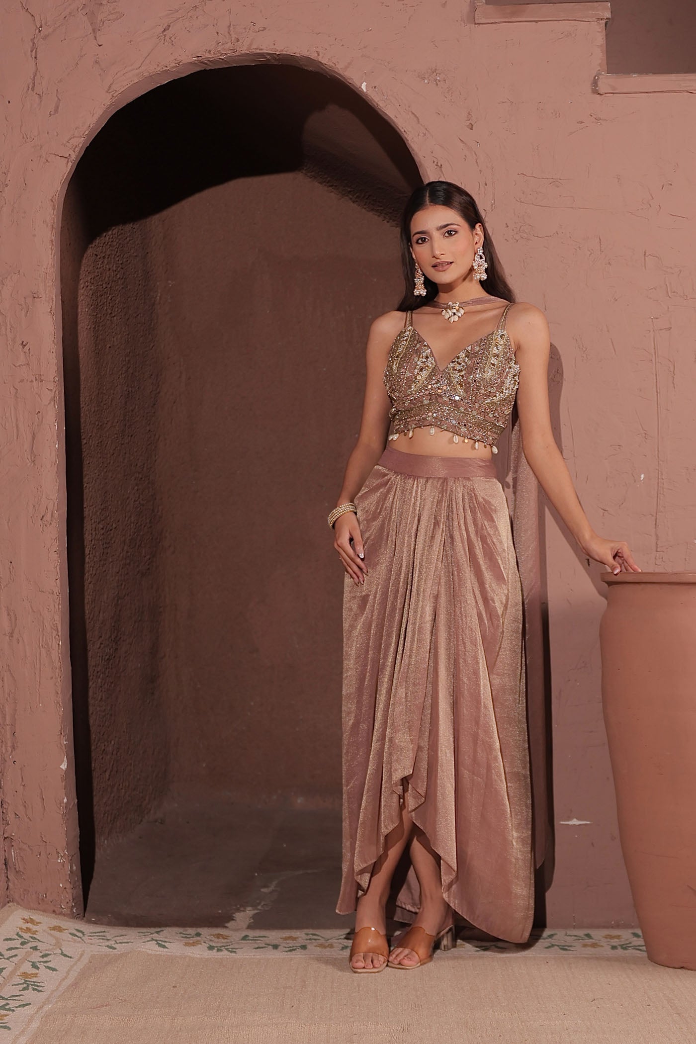Anouk Drape Dhoti with Blouse and neck band dupatta