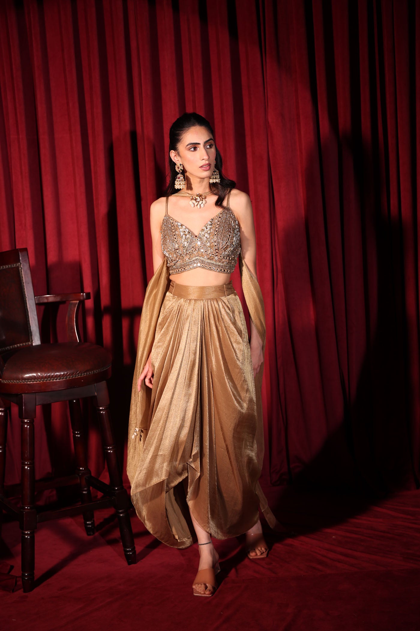 Anouk Drape Dhoti with Blouse and neck band dupatta