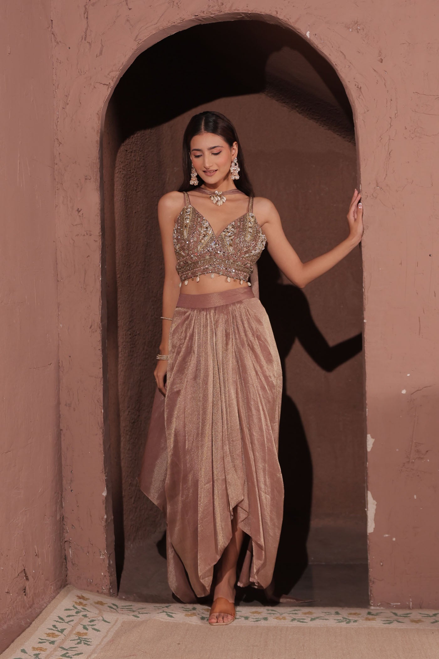 Anouk Drape Dhoti with Blouse and neck band dupatta