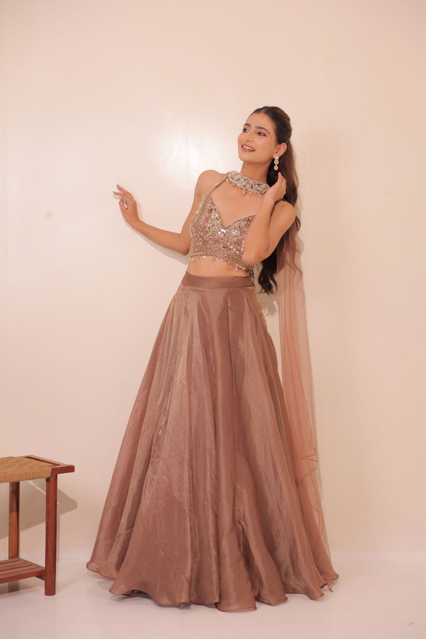 Ayana Skirt with Short Blouse and Choker Dupatta