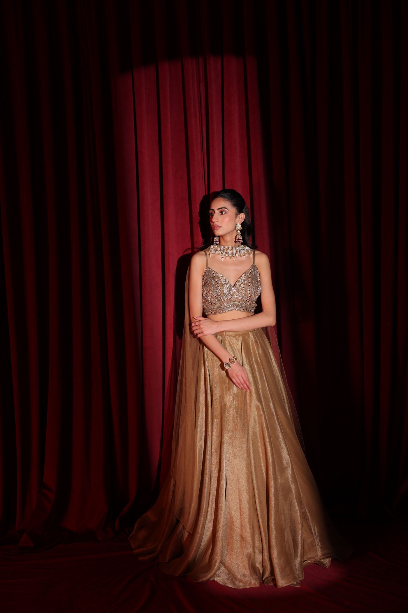 Ayana Skirt with Short Blouse and Choker Dupatta