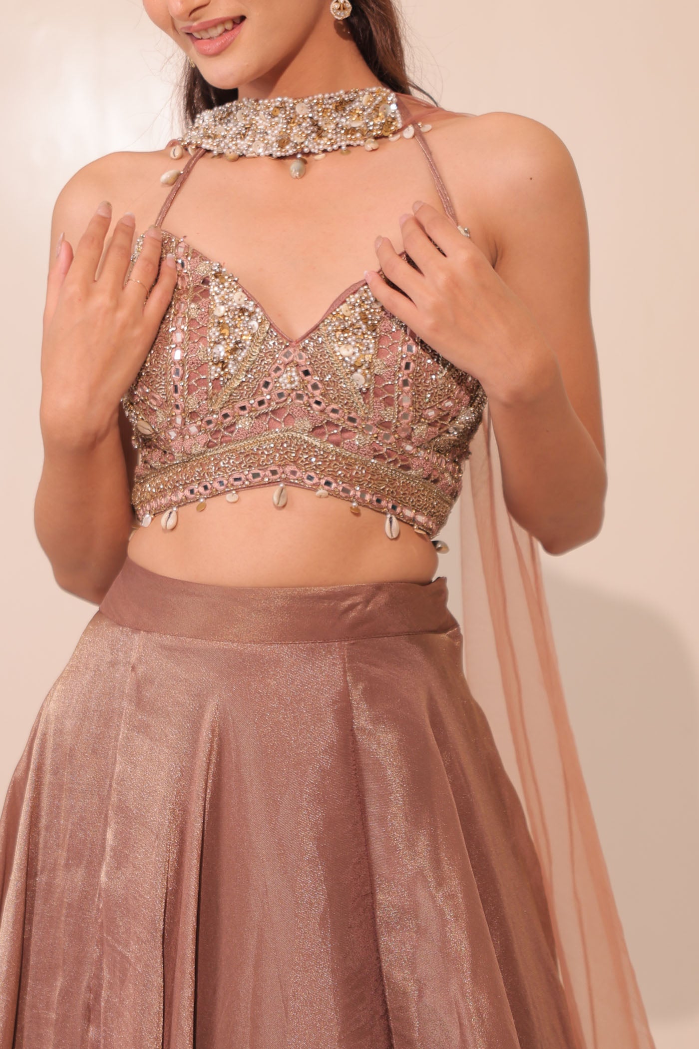 Ayana Skirt with Short Blouse and Choker Dupatta