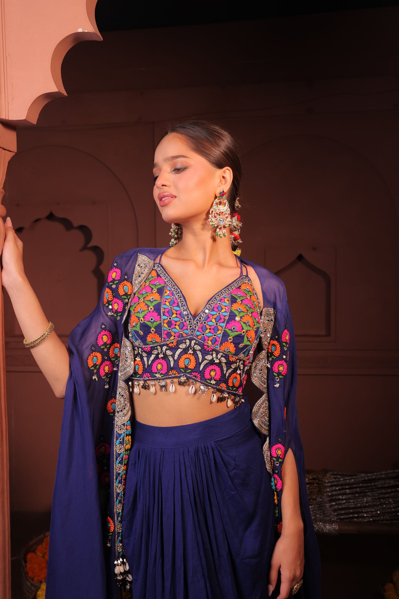 Vanya Drape Dhoti with Short Blouse and Cape