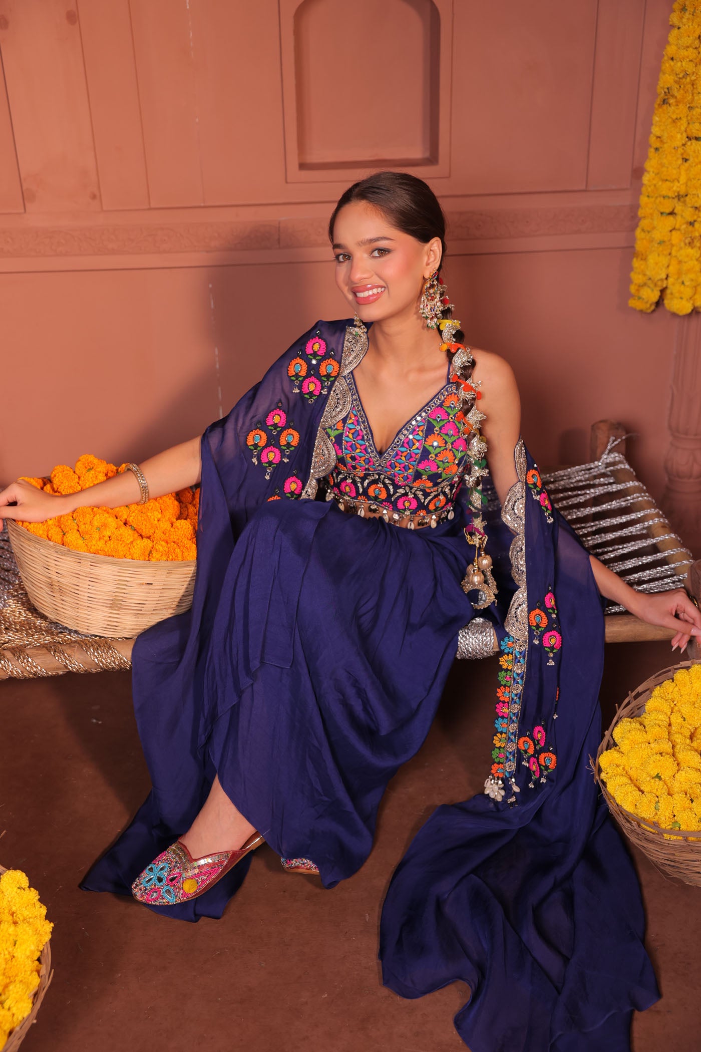 Vanya Drape Dhoti with Short Blouse and Cape