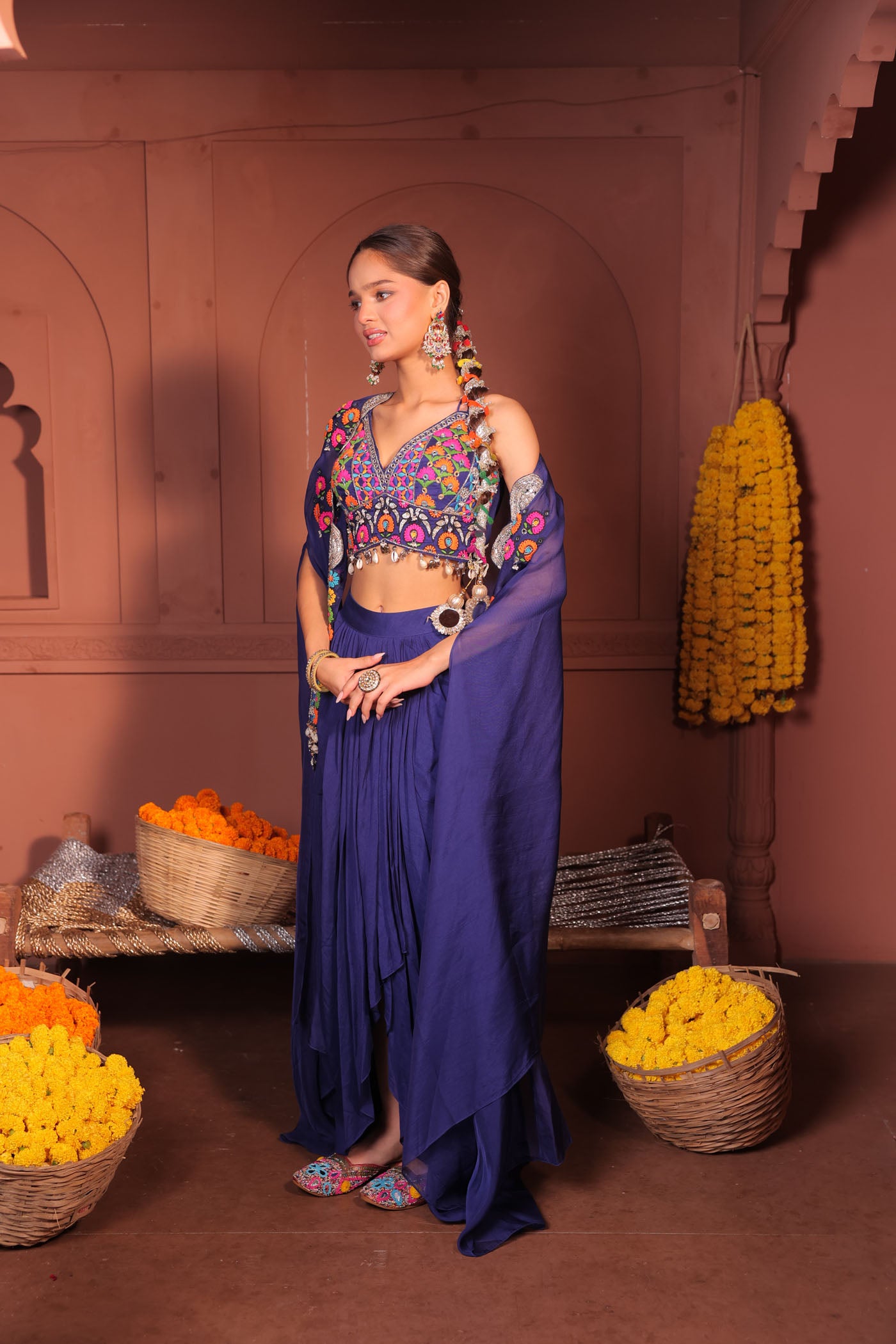 Vanya Drape Dhoti with Short Blouse and Cape