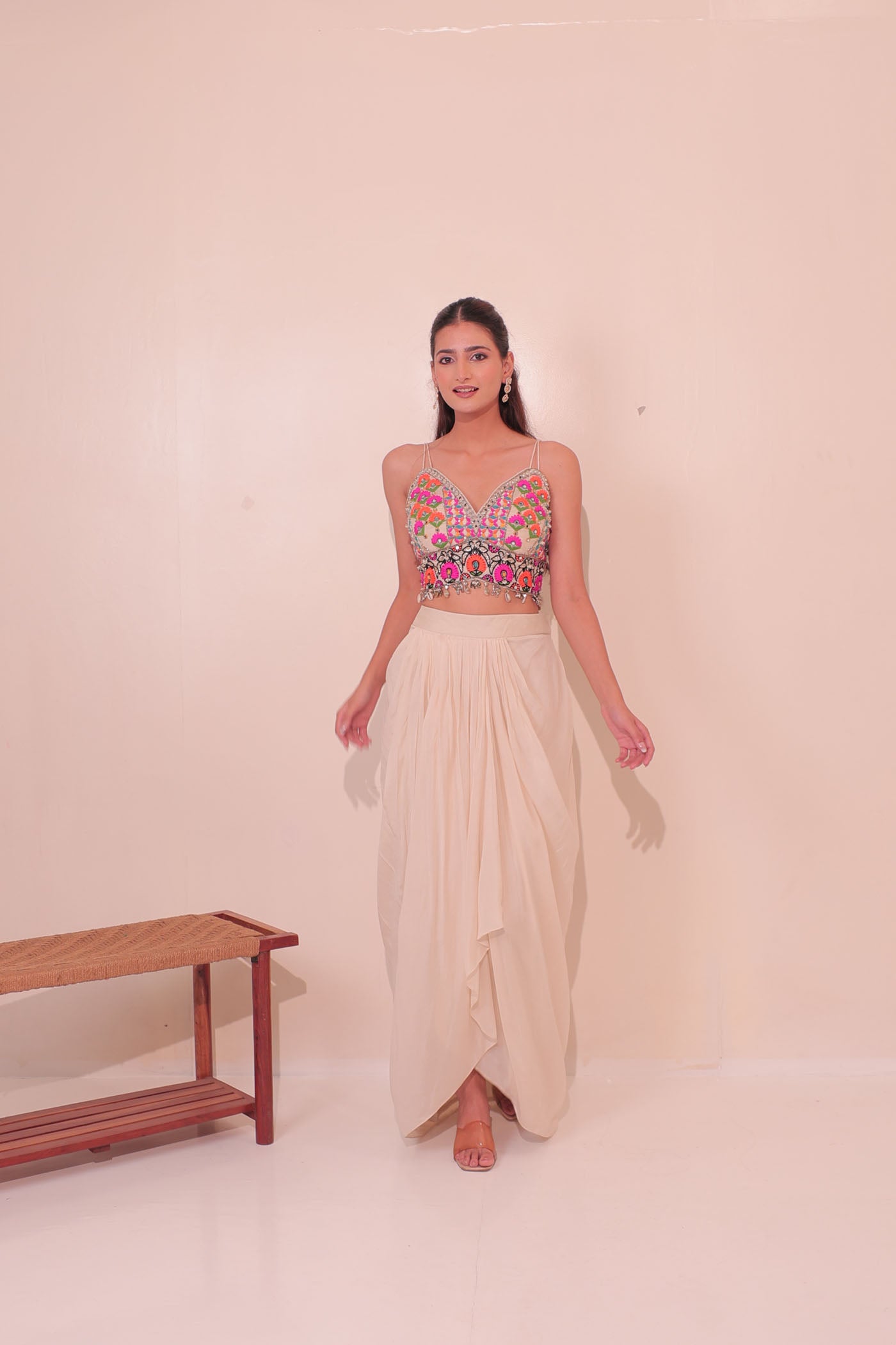Vanya Drape Dhoti with Short Blouse and Cape