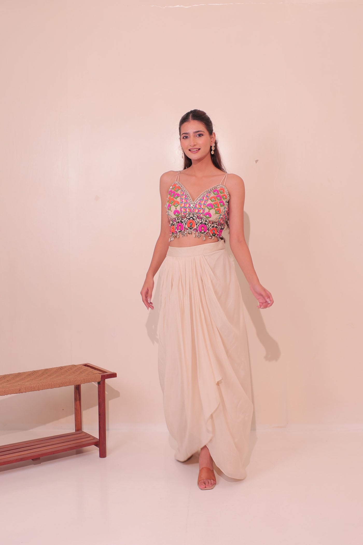 Vanya Drape Dhoti with Short Blouse and Cape