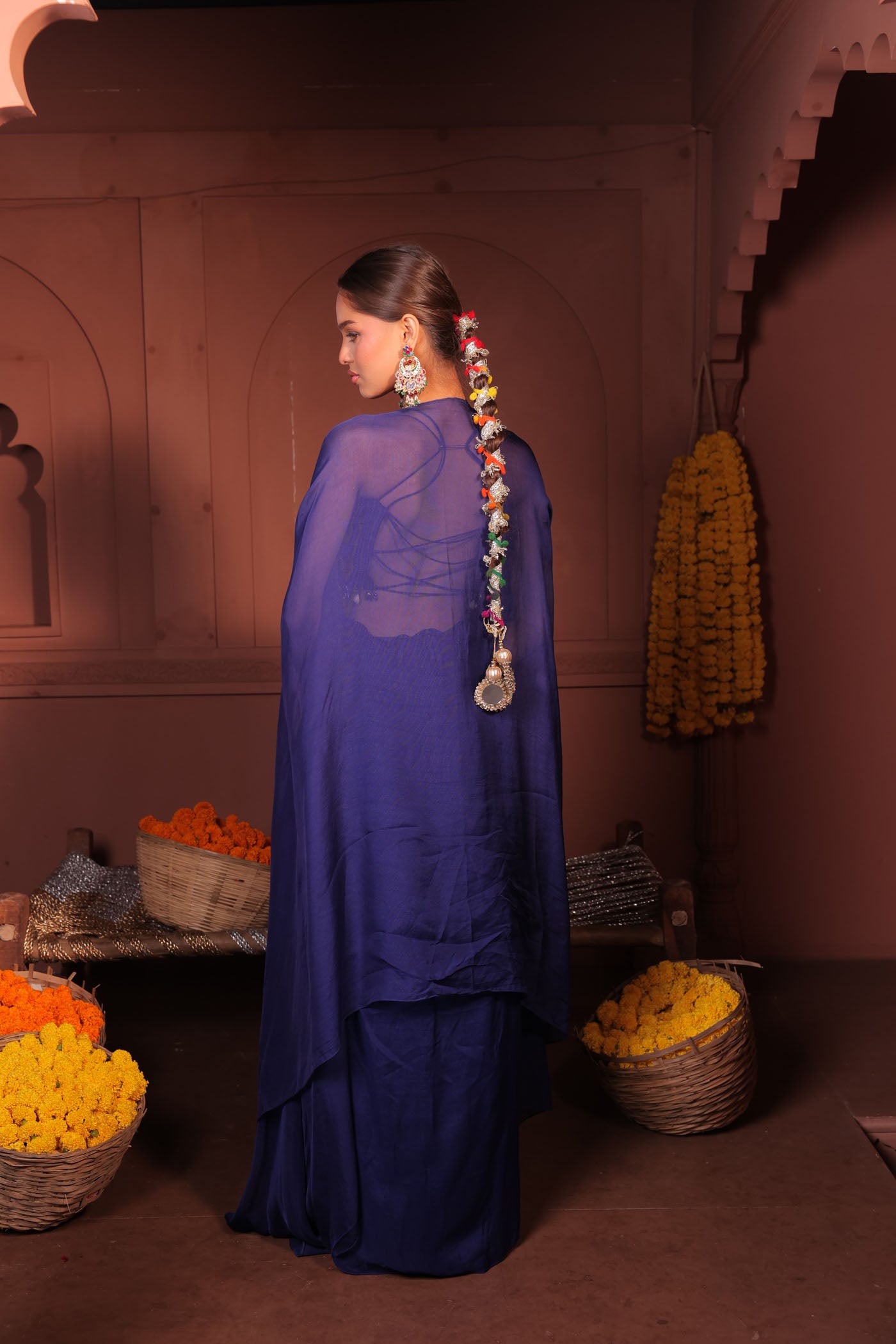 Vanya Drape Dhoti with Short Blouse and Cape