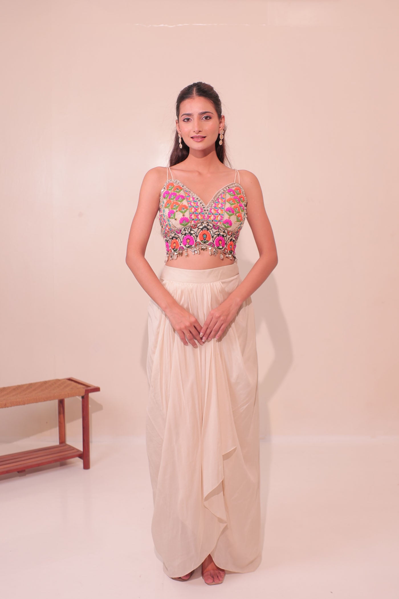 Vanya Drape Dhoti with Short Blouse and Cape