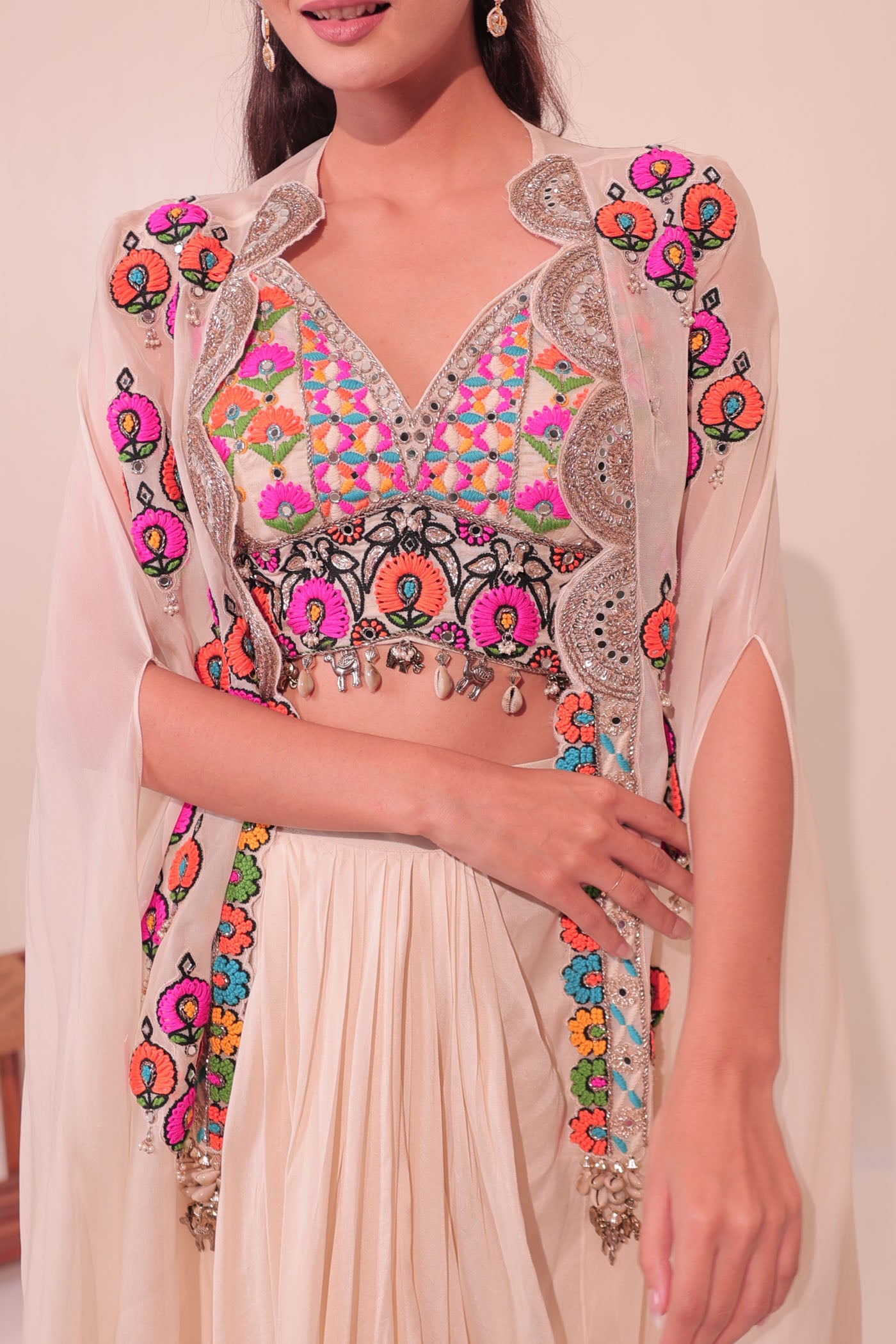 Vanya Drape Dhoti with Short Blouse and Cape