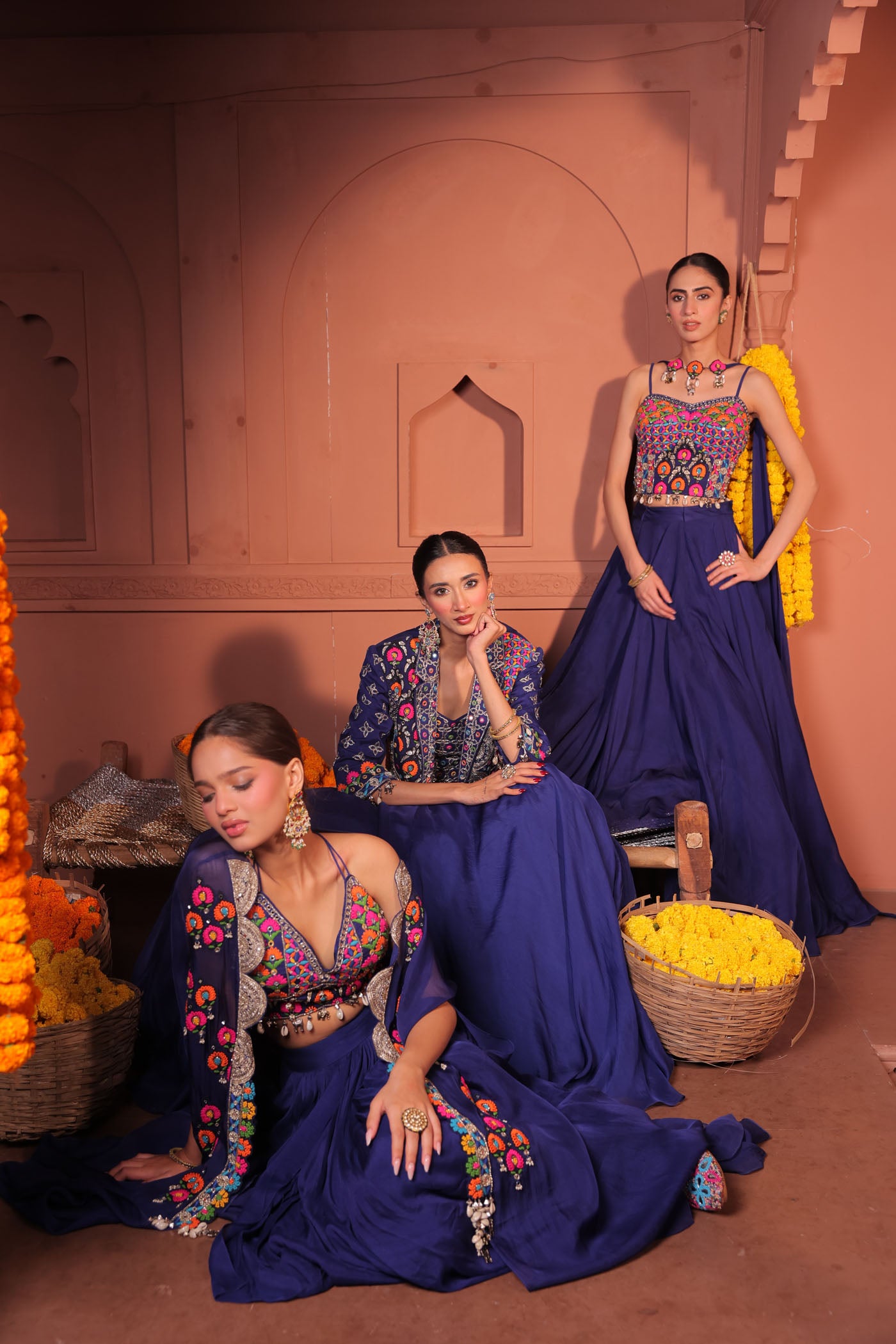 Iraaya Short Jacket with Blouse and Flared Skirt