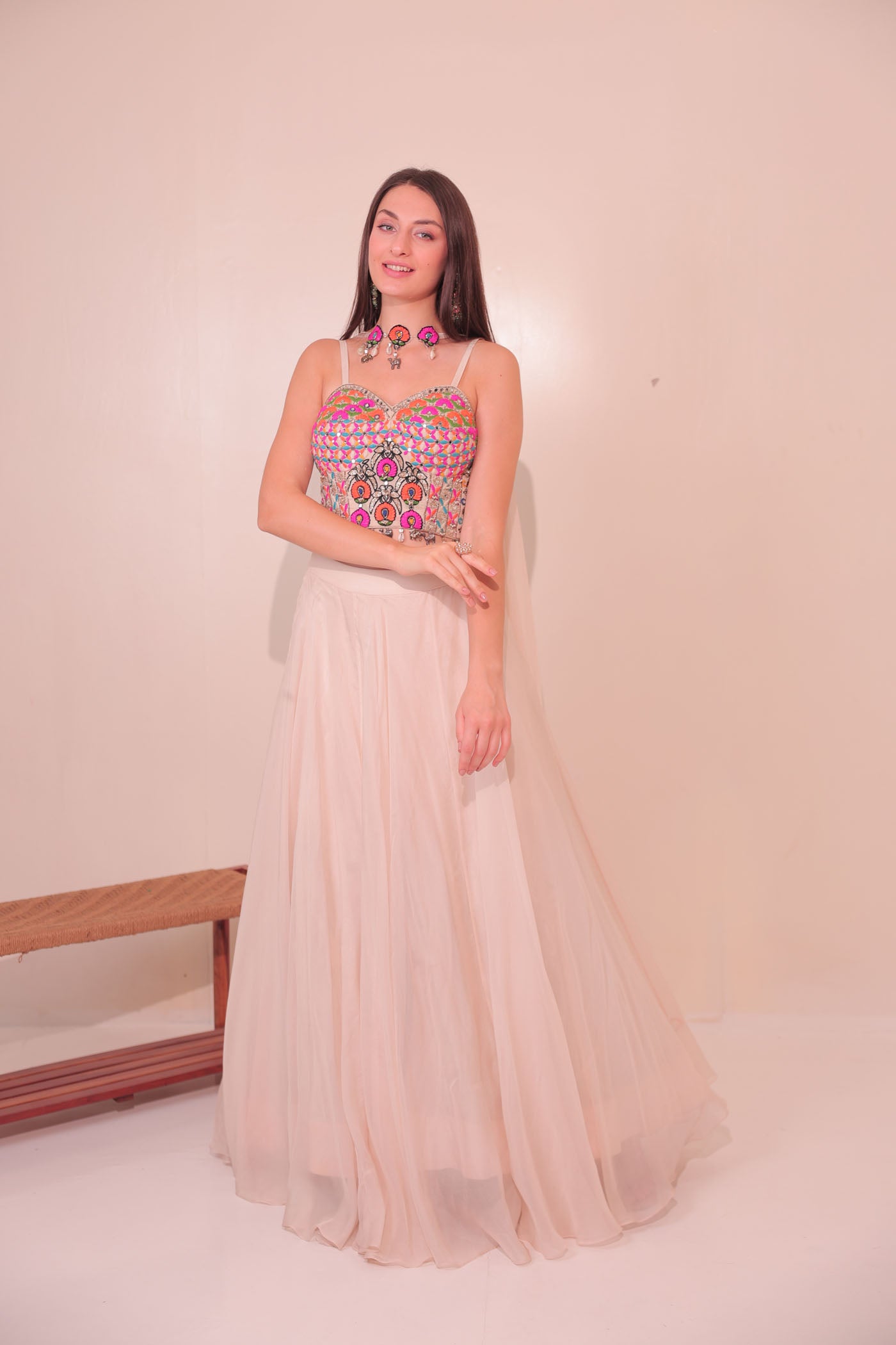 Meheriya Short Blouse with Skirt