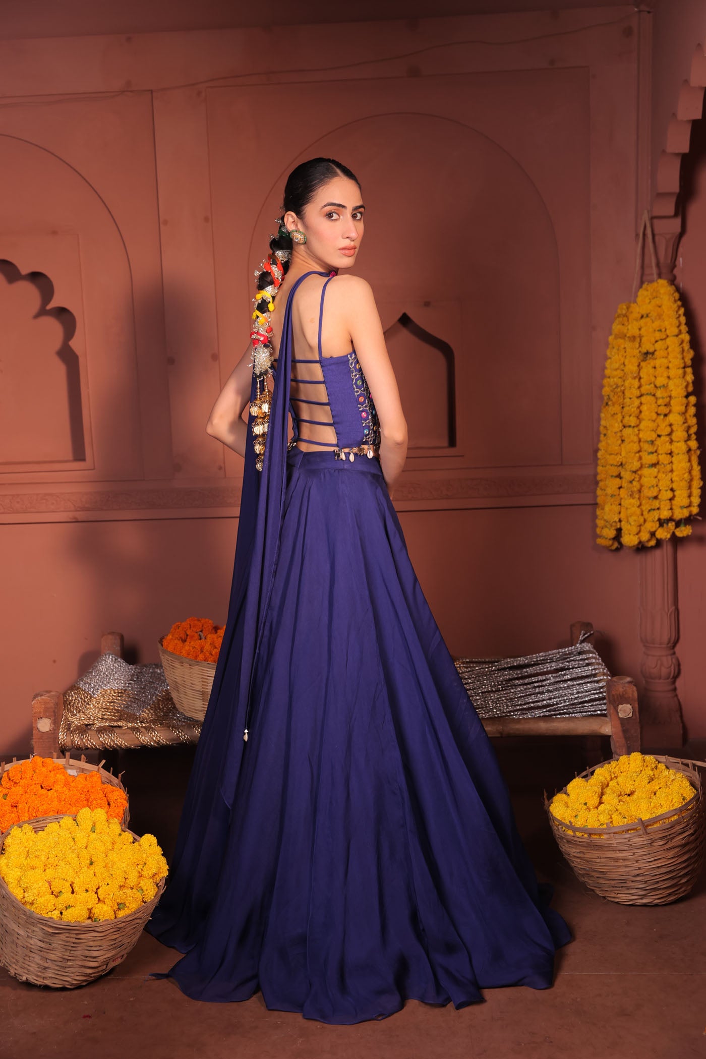 Meheriya Short Blouse with Skirt