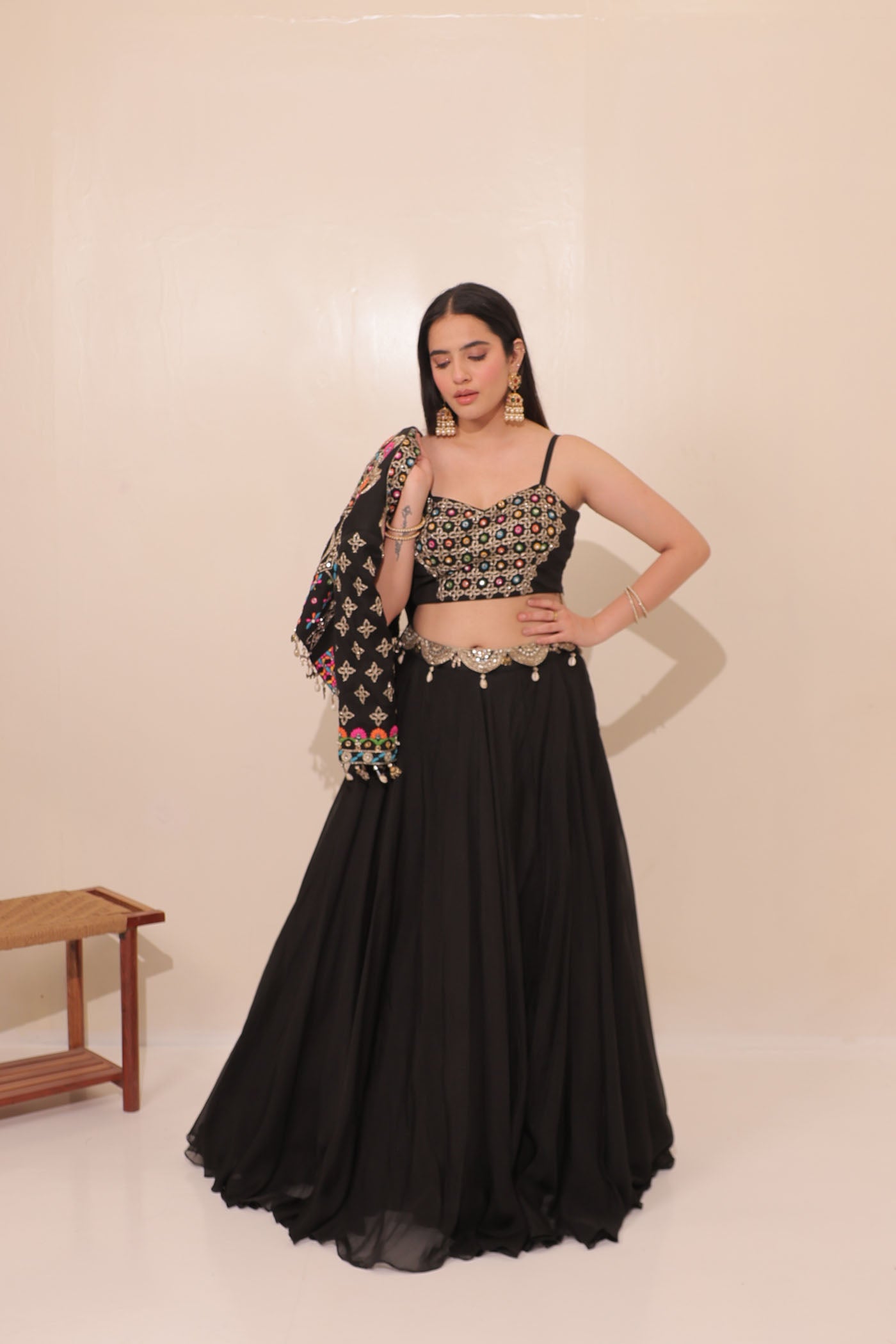 Iraaya Short Jacket with Blouse and Flared Skirt