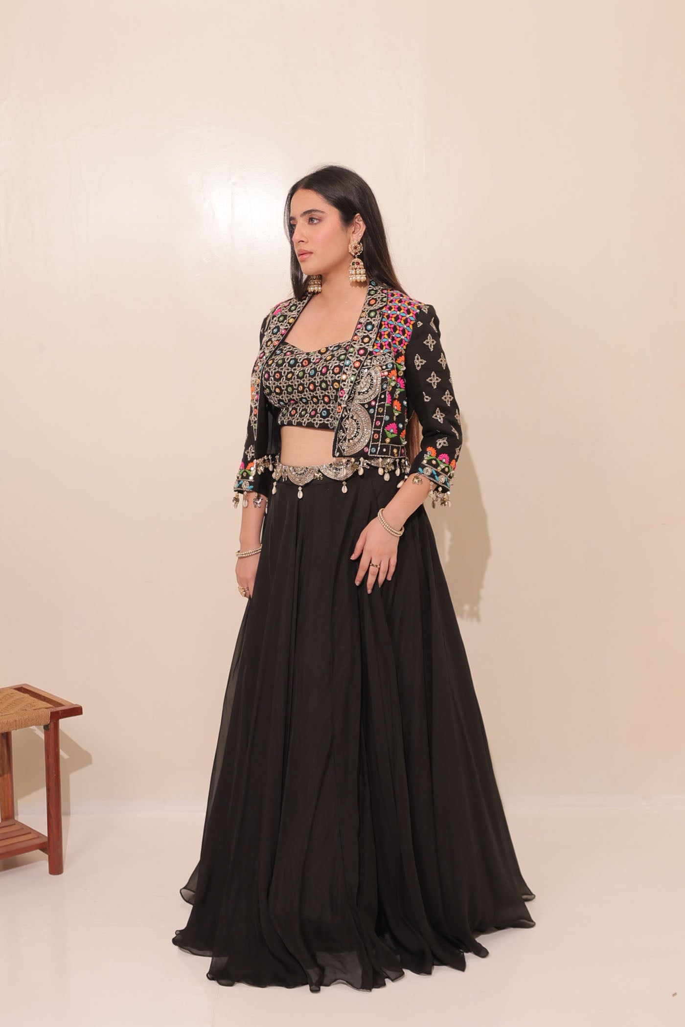 Iraaya Short Jacket with Blouse and Flared Skirt