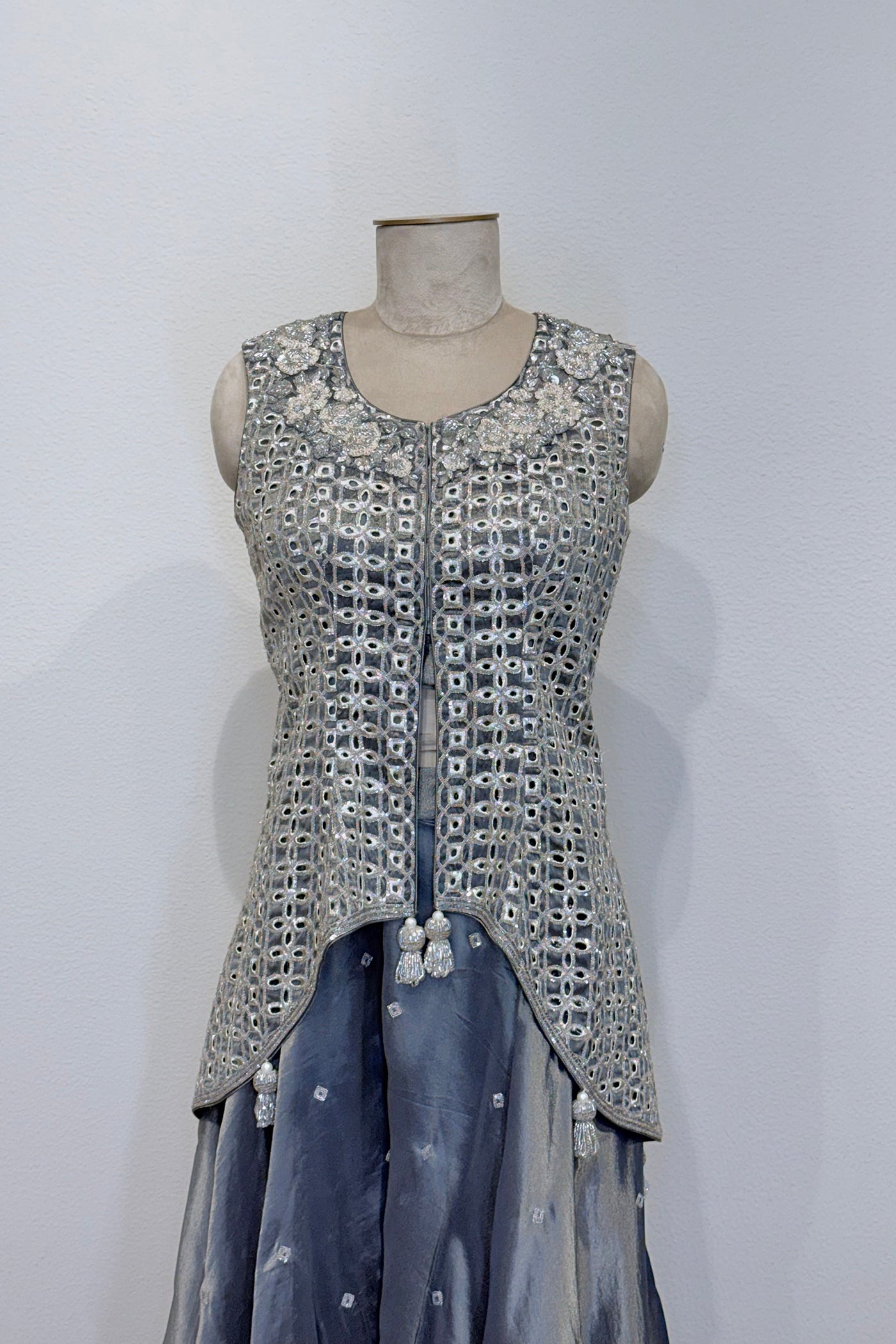 Vaidehi Kanchipuram Jacket with Blouse and Flared Palazzo