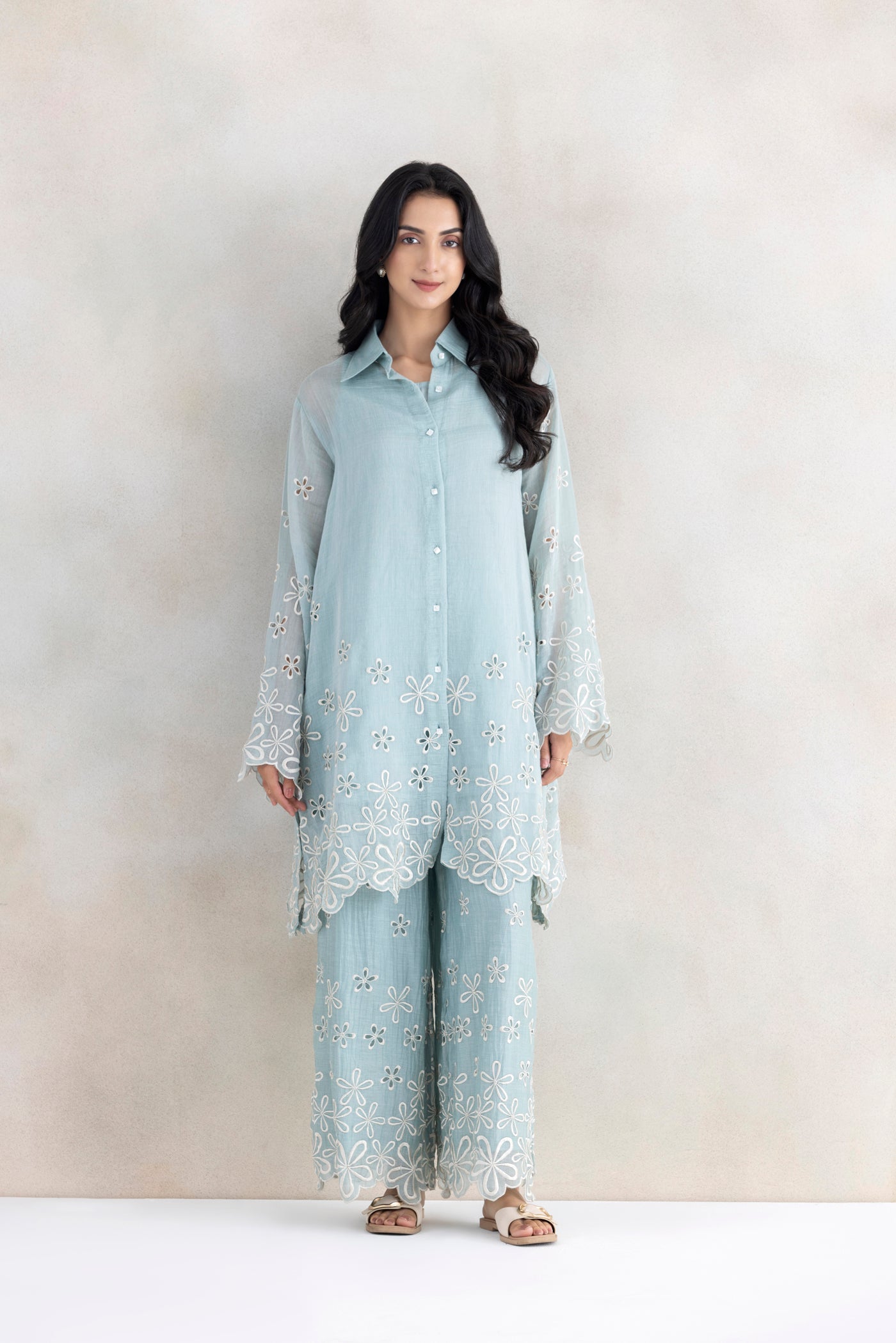 Ivory Cutwork Palazzo Set