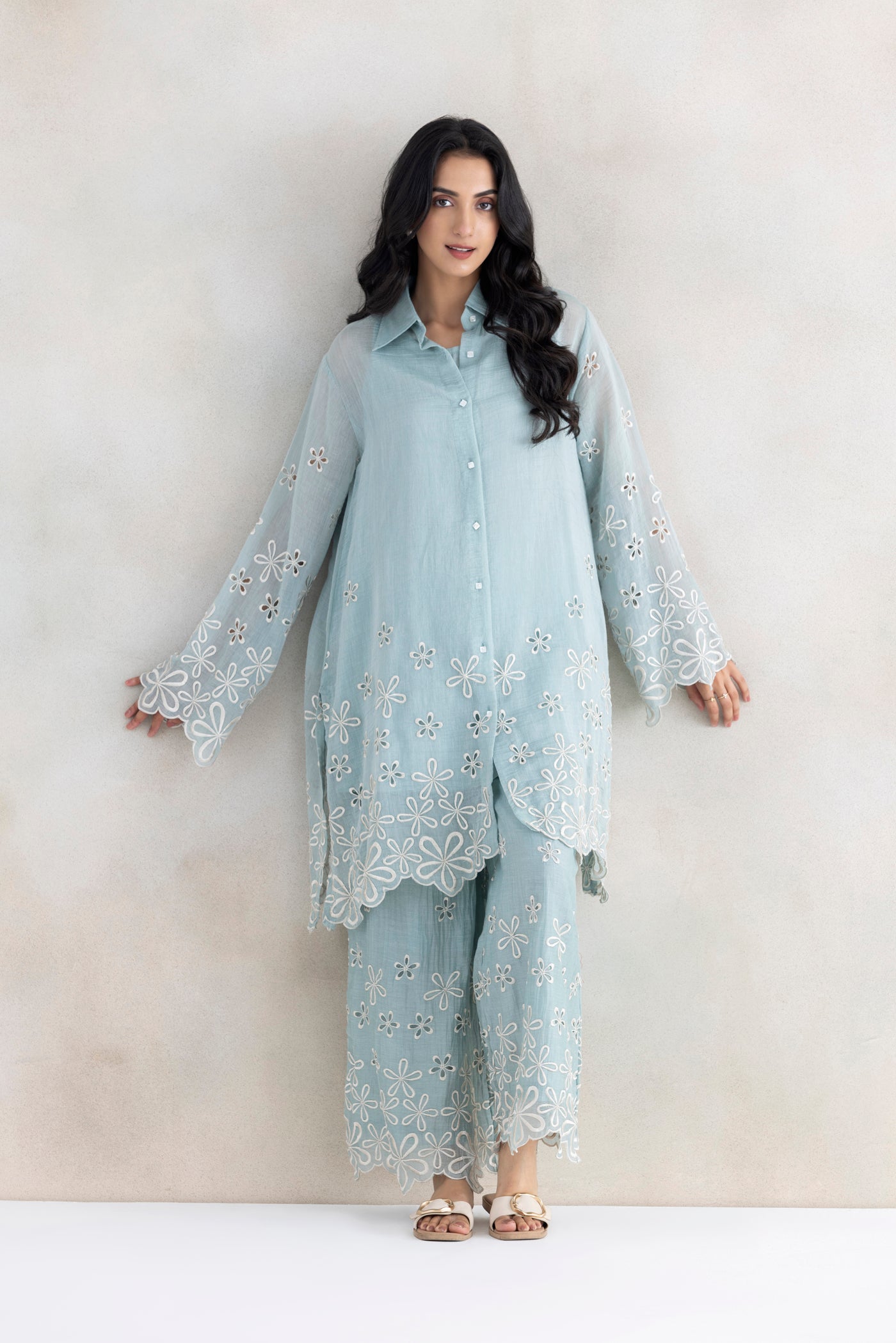 Ivory Cutwork Palazzo Set