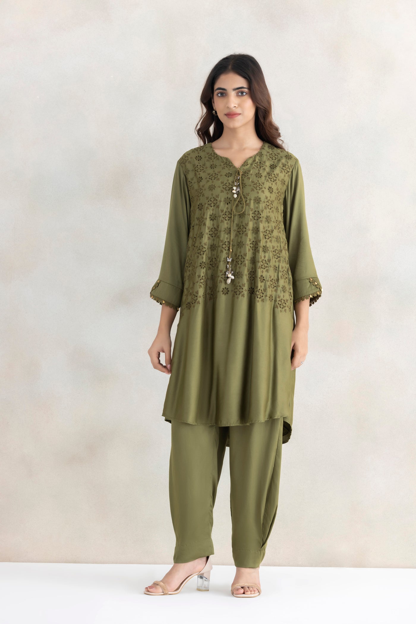 Satin Tassel Kurta Set