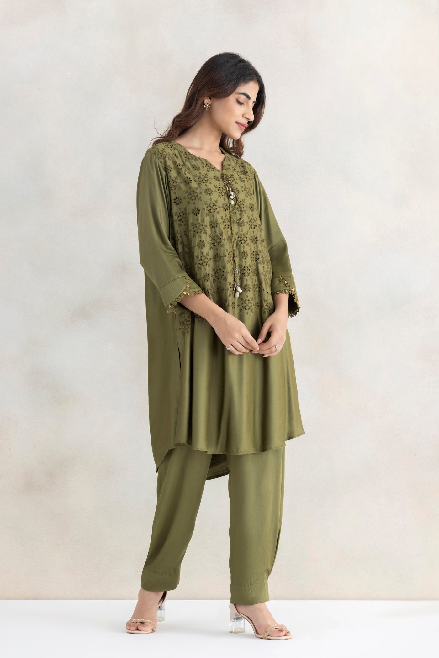 Satin Tassel Kurta Set