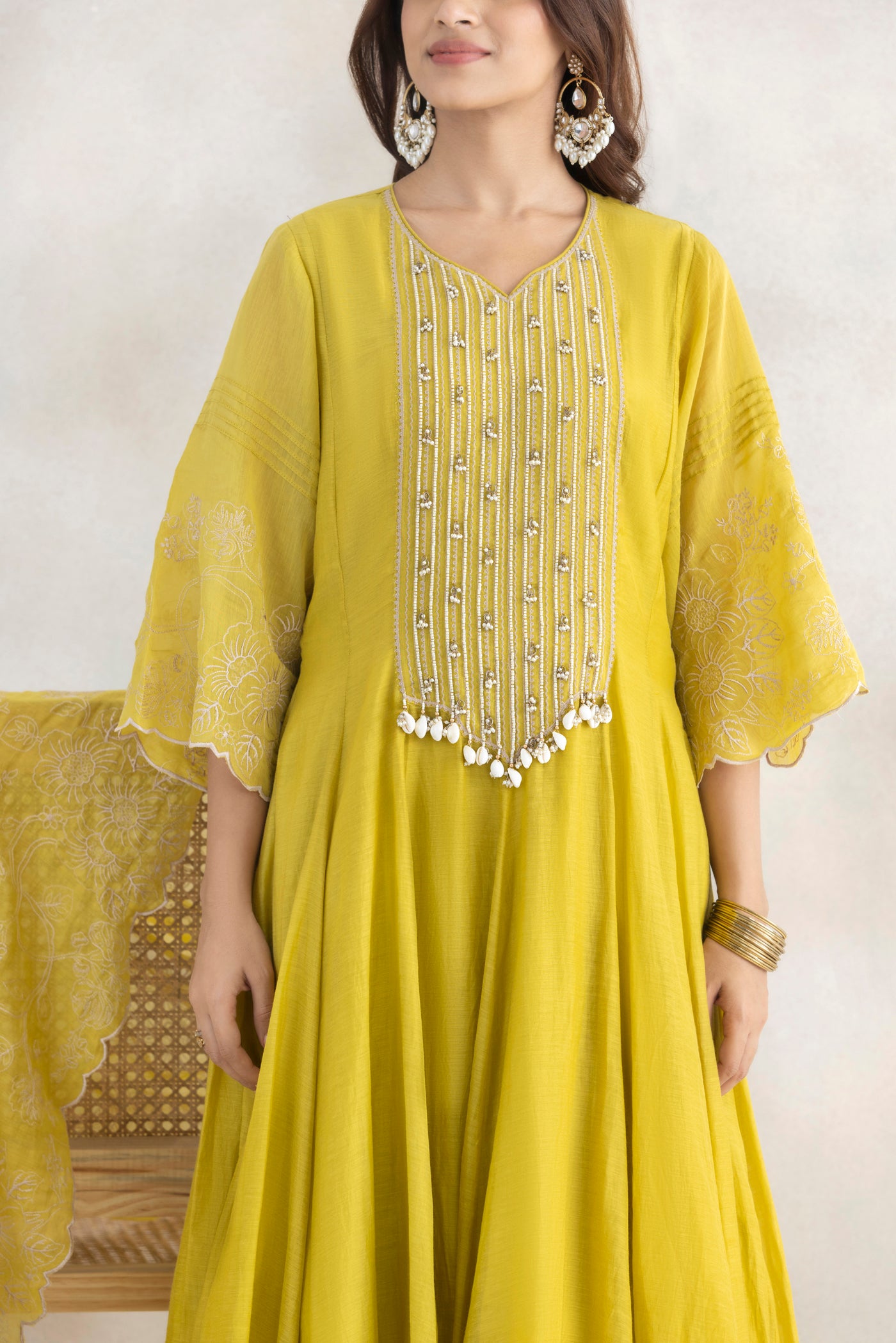Butter Yellow Mirror Anarkali Set