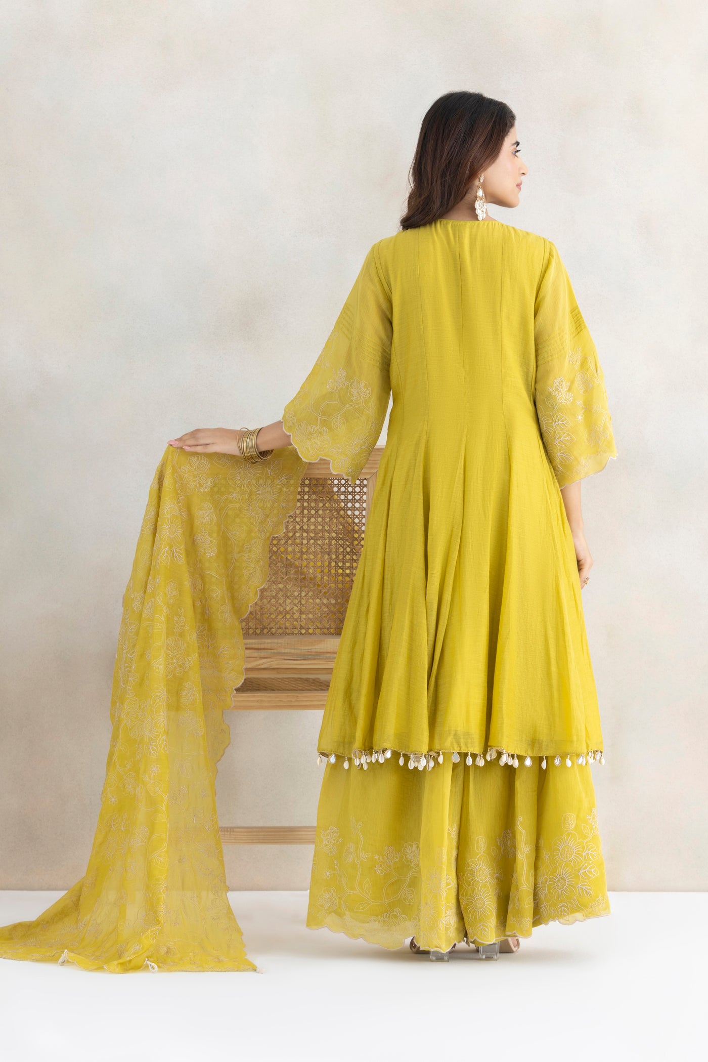 Butter Yellow Mirror Anarkali Set