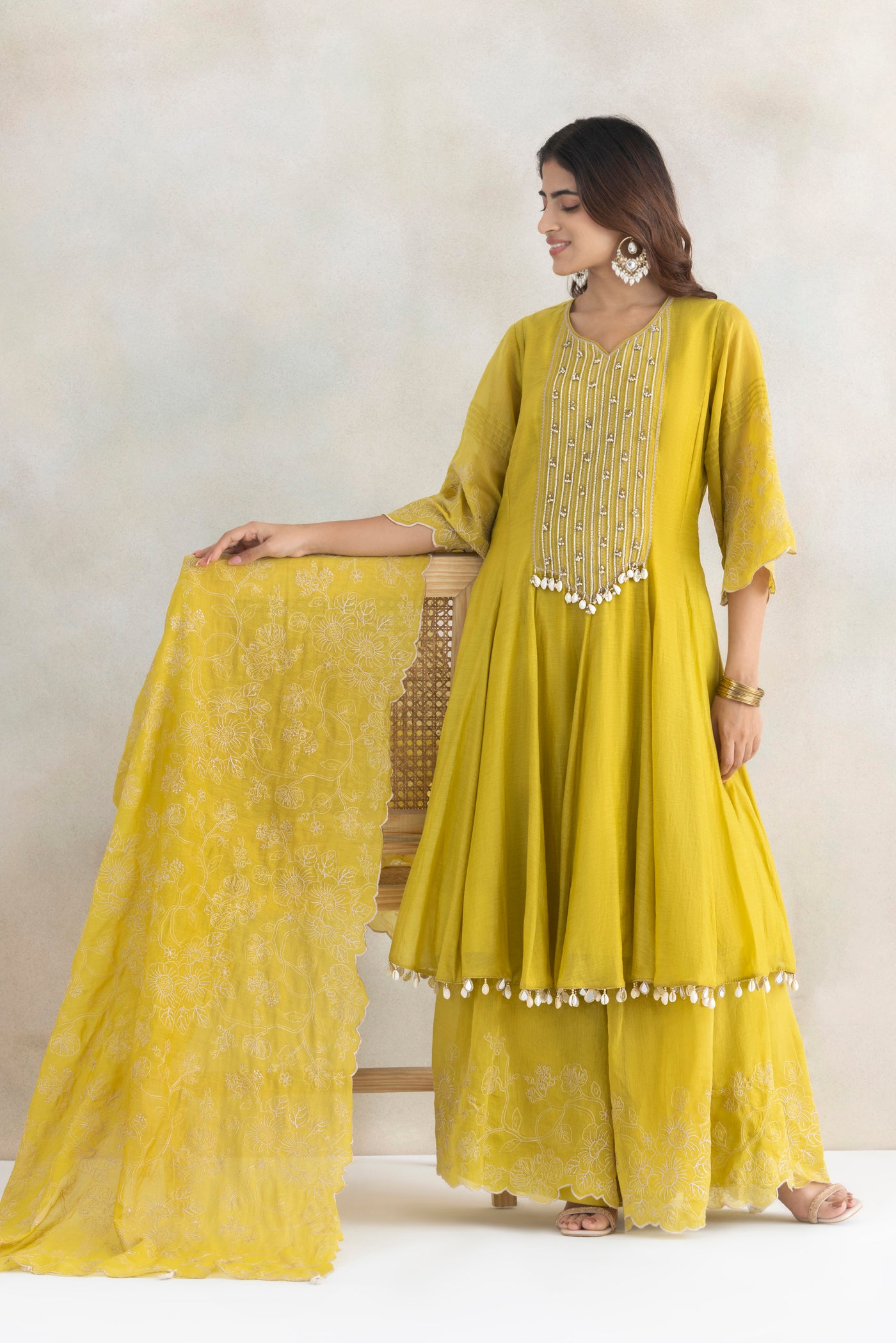 Butter Yellow Mirror Anarkali Set