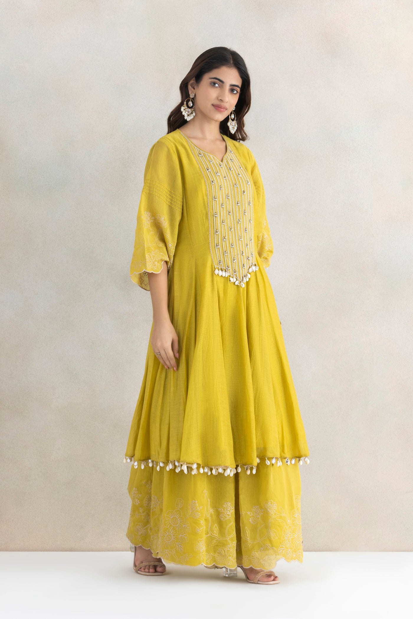 Butter Yellow Mirror Anarkali Set