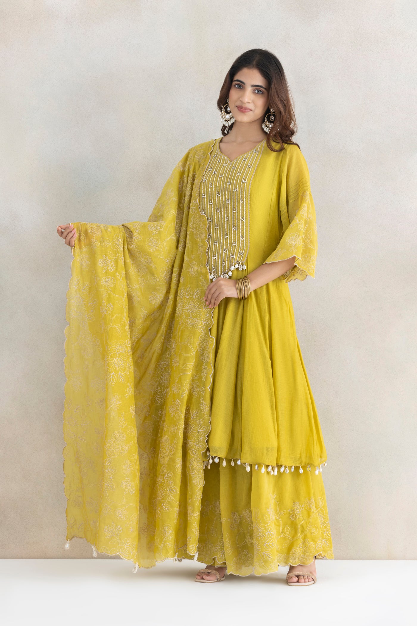 Butter Yellow Mirror Anarkali Set