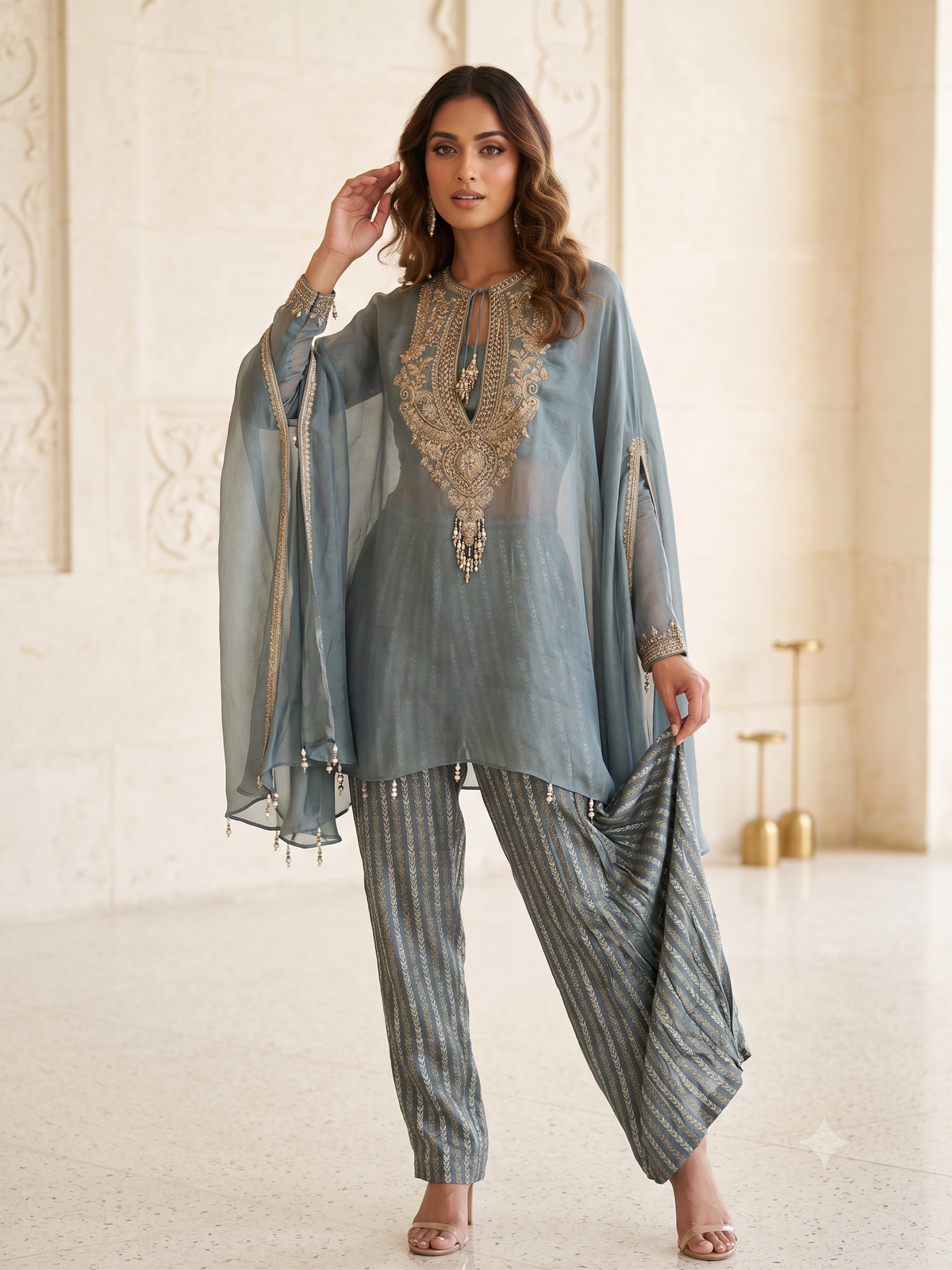 Nira Ice Blue Kaftaan Set