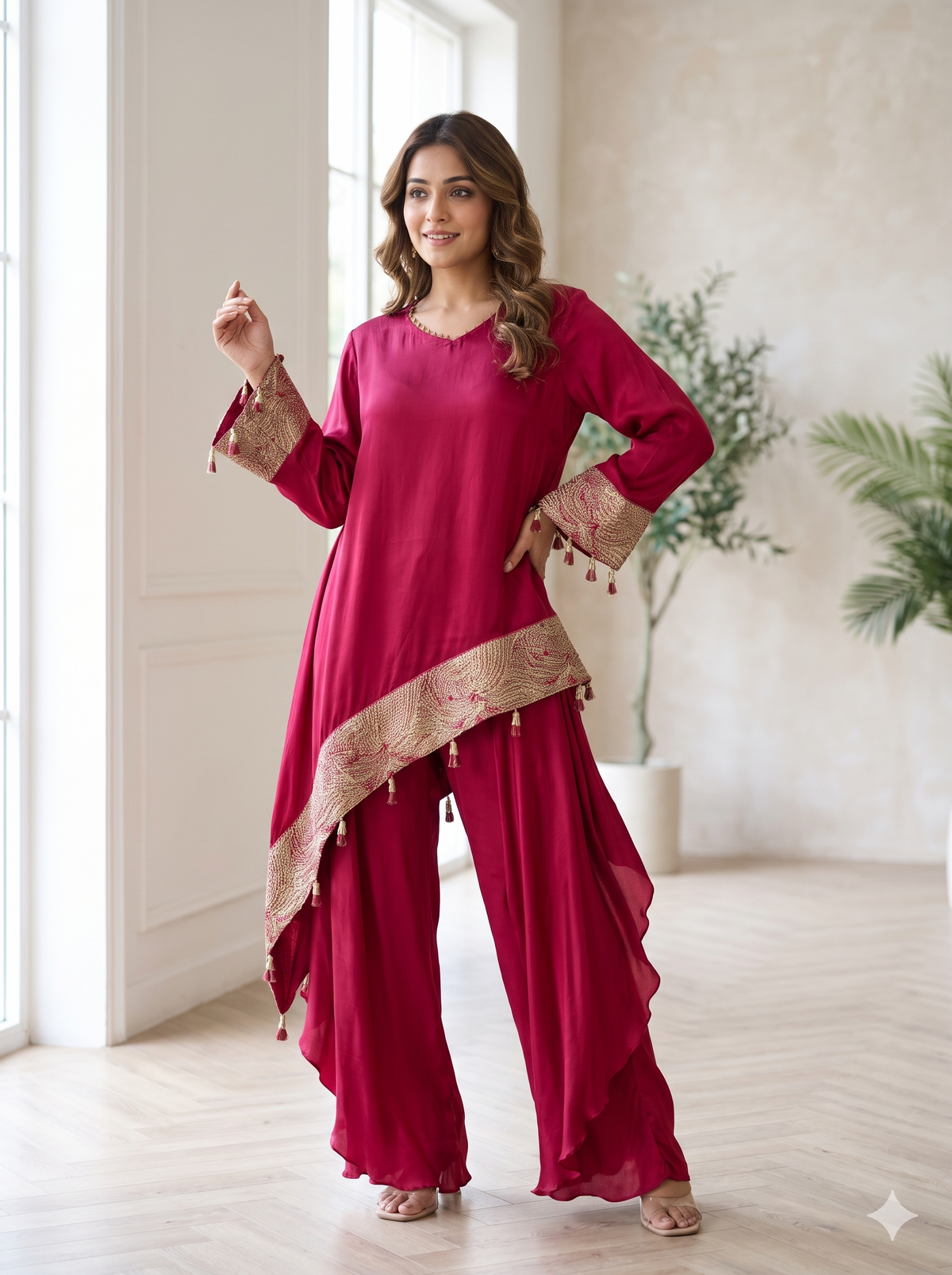 Gema Crimson Red Plazo Set