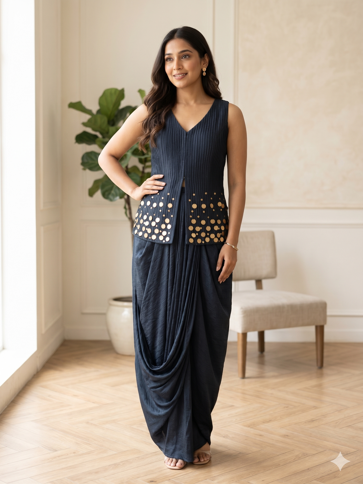 Adela Midnight Blue Peplum Set
