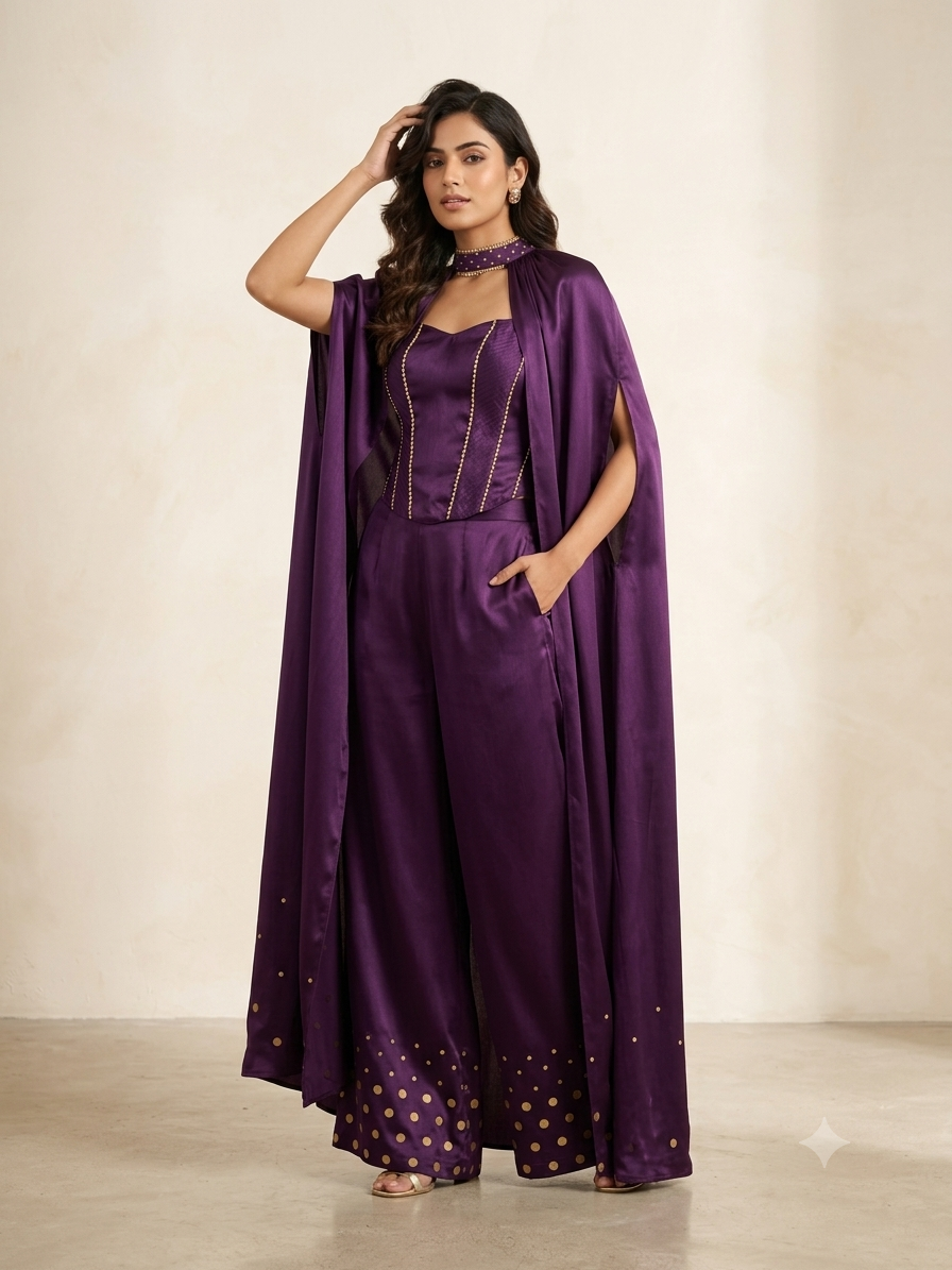 Ada Midnight Blue Corset Blouse Plazo with Choker Dupatta